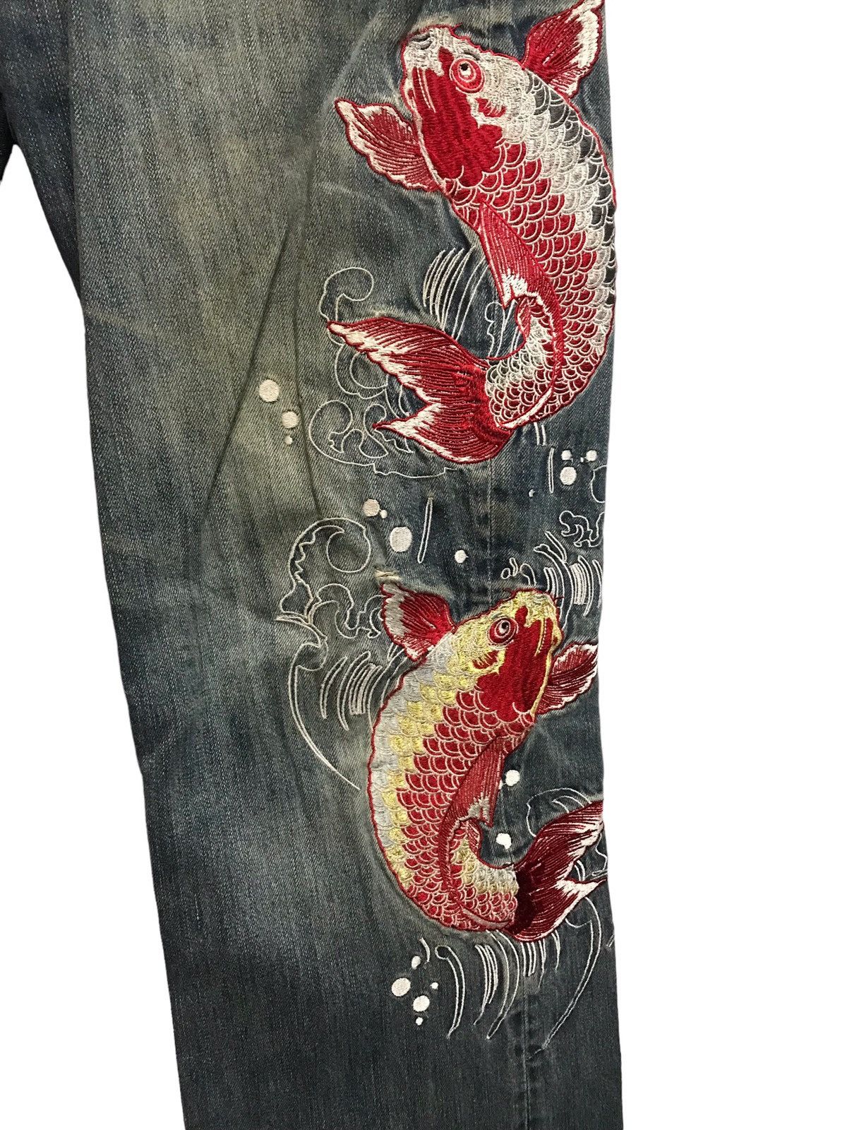 Japanese Brand 🔥NEED BINDING🔥 Sukajan Big RedKoi Fish Embroidery Jeans Size US 38 / EU 54 - 5 Thumbnail