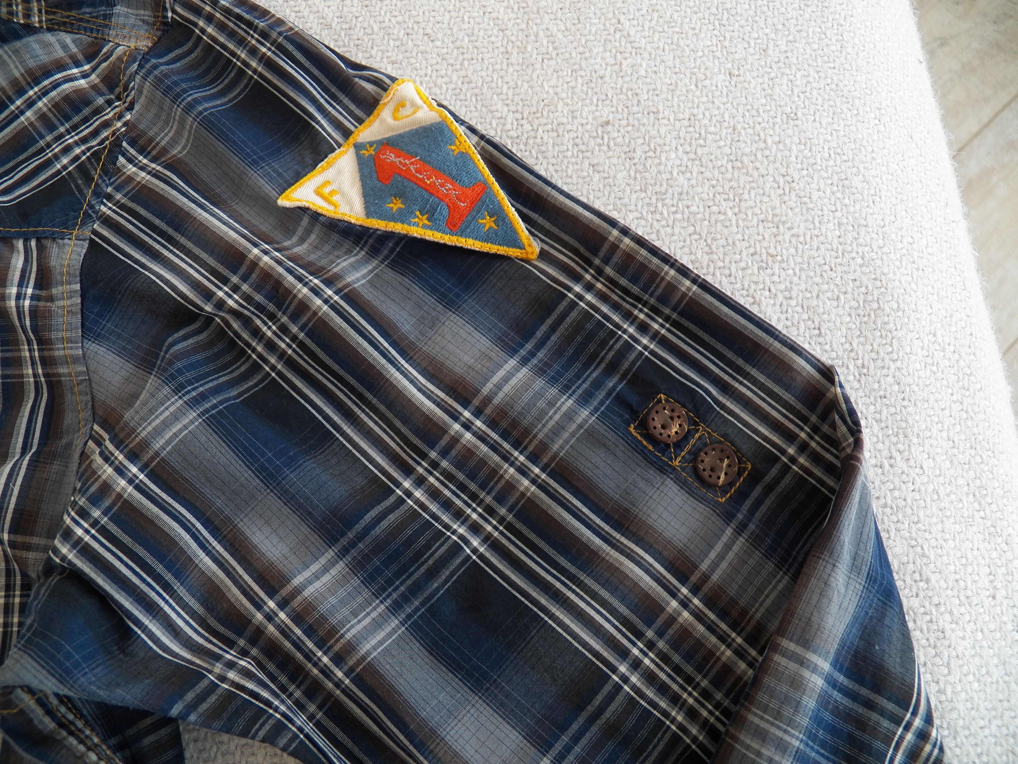 Scotch & Soda MENS SHIRT slim blue plaid rollup sleeve snap EAT DIRT Size US XL / EU 56 / 4 - 2 Thumbnail