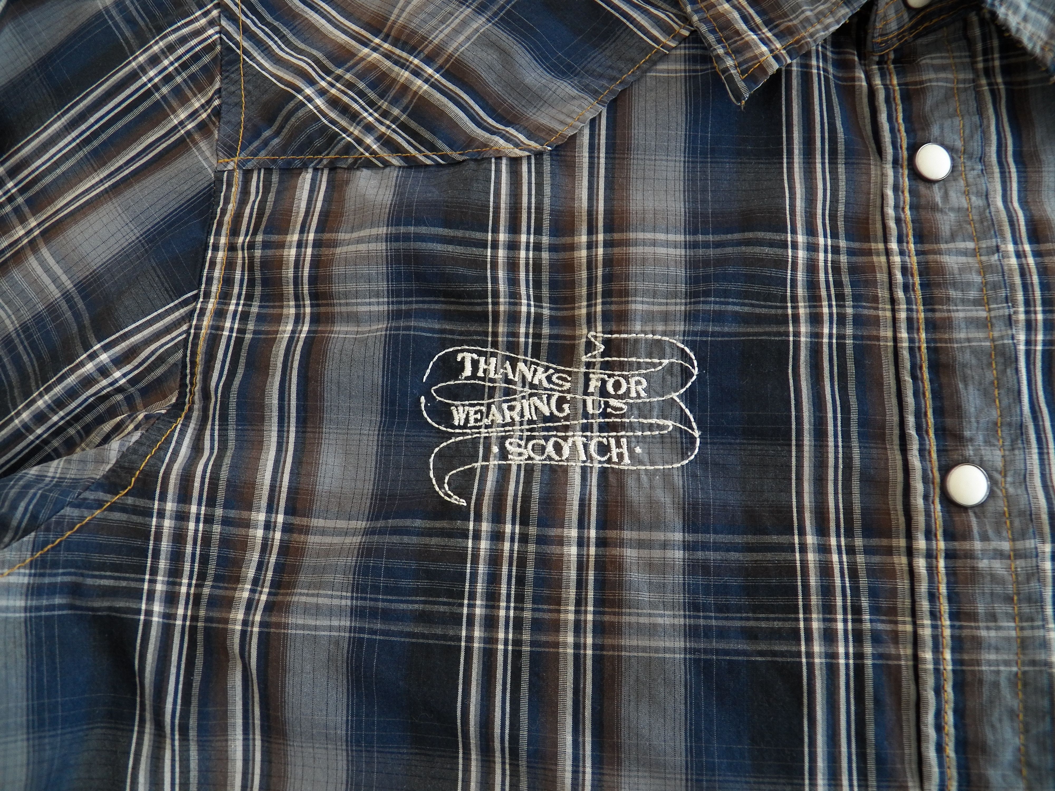 Scotch & Soda MENS SHIRT slim blue plaid rollup sleeve snap EAT DIRT Size US XL / EU 56 / 4 - 8 Thumbnail