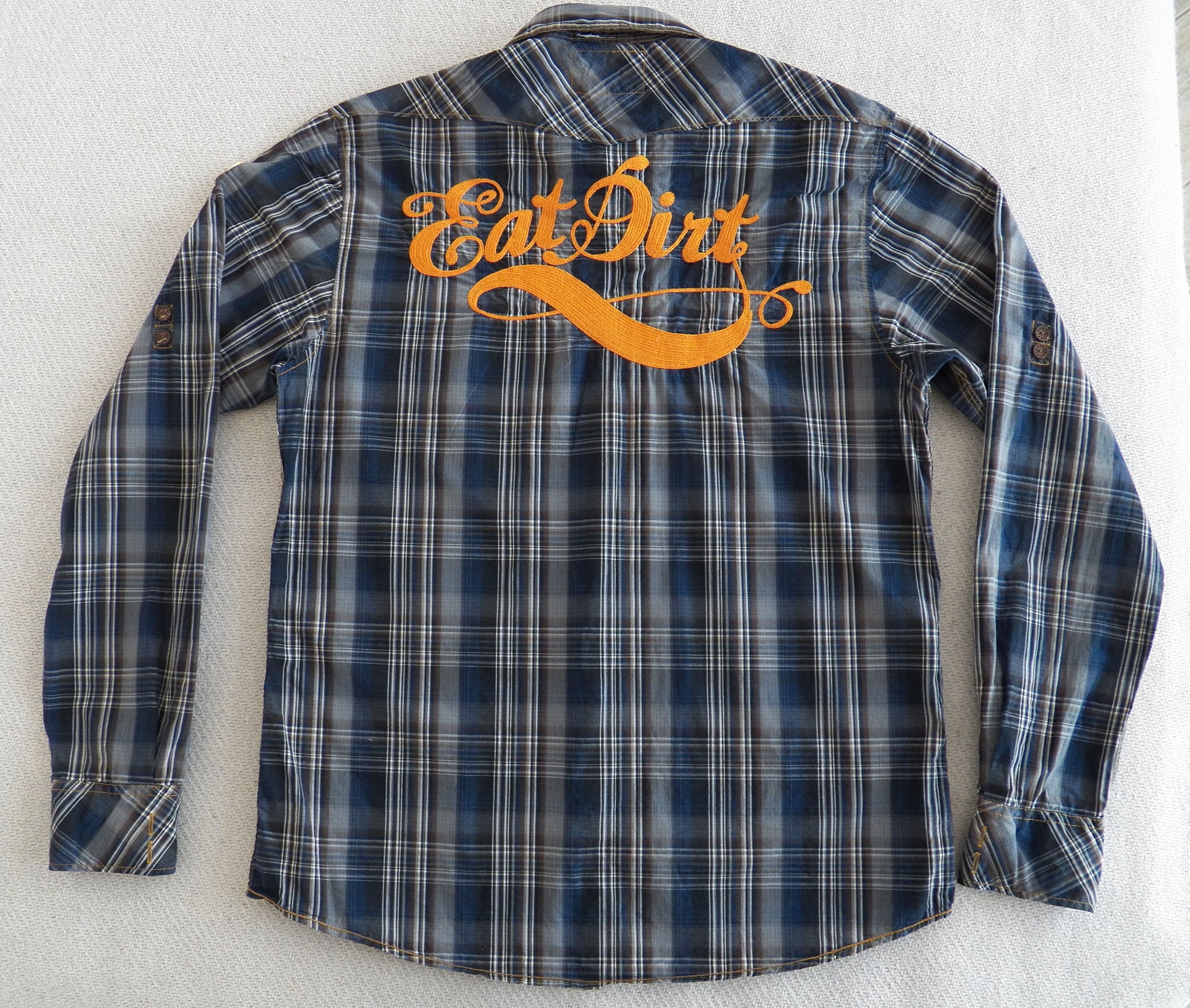 Scotch & Soda MENS SHIRT slim blue plaid rollup sleeve snap EAT DIRT Size US XL / EU 56 / 4 - 6 Thumbnail