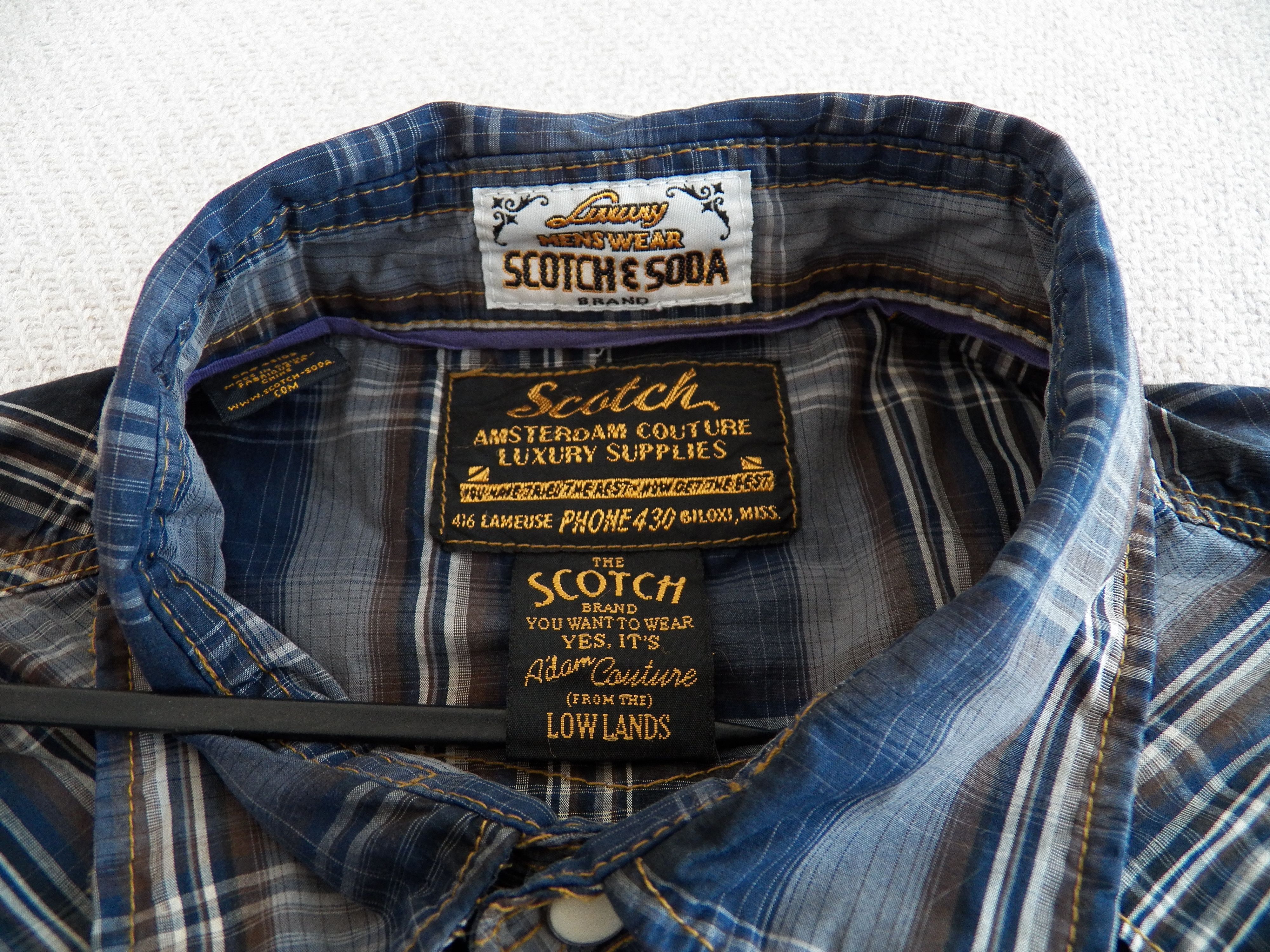 Scotch & Soda MENS SHIRT slim blue plaid rollup sleeve snap EAT DIRT Size US XL / EU 56 / 4 - 9 Thumbnail