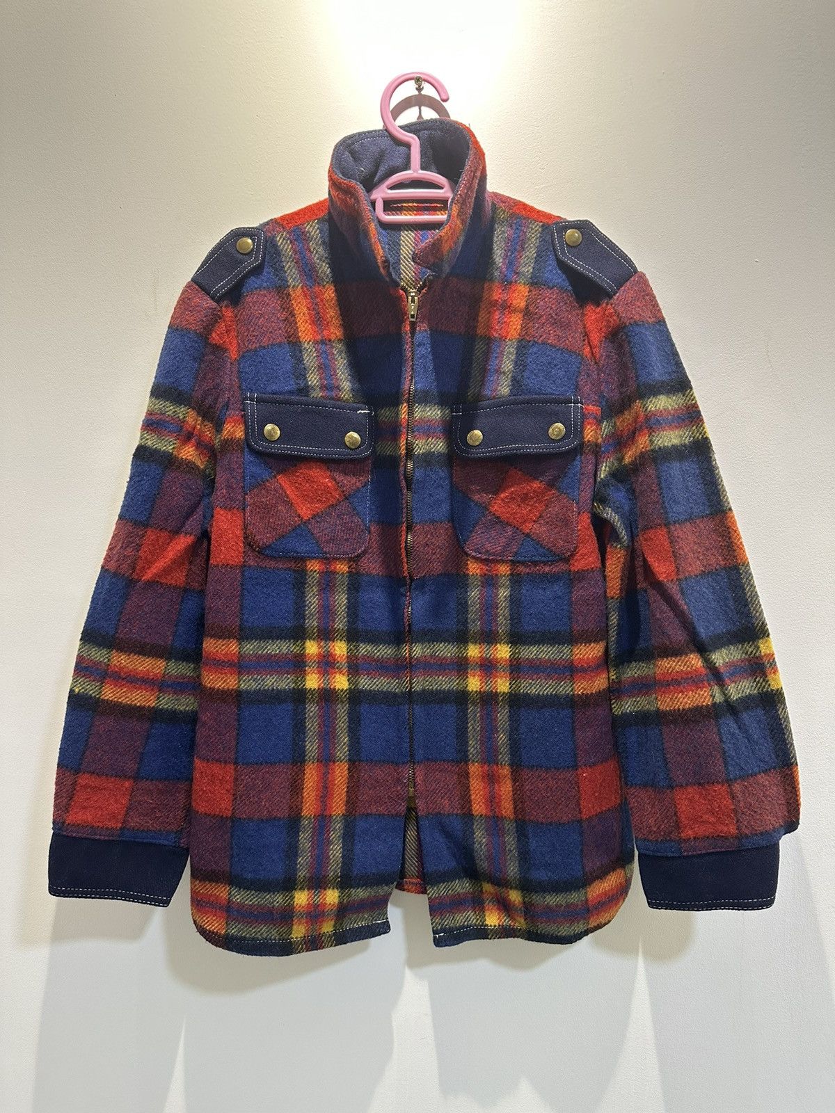 Vintage checkered tartan flannel double pocket zipper