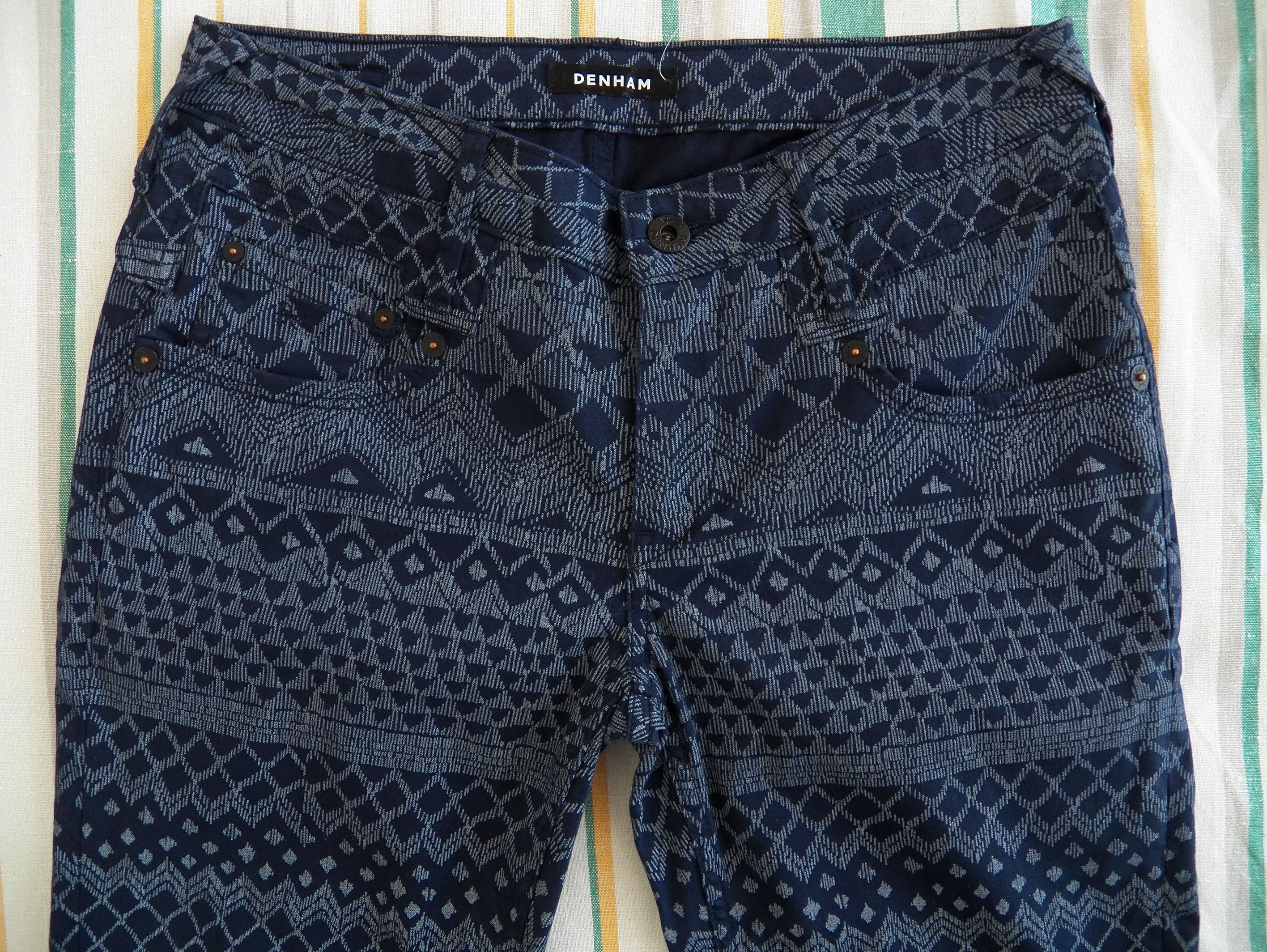 DENHAM Denham Skinny+ Jeans W27 L34 Blue Geometrical Print Stretch Size 27" / US 4 / IT 40 - 2 Thumbnail