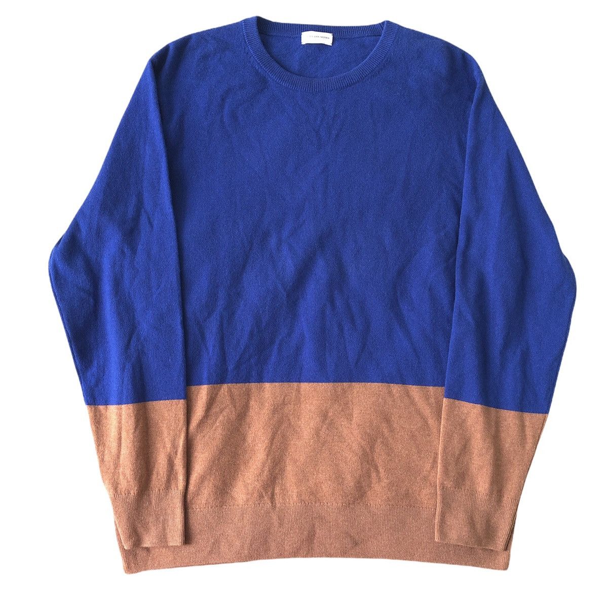 image of Dries Van Noten 100% Cashmere Color Blocked Sweater in Blue, Men's (Size Large)