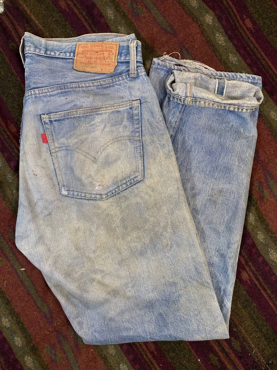image of Vintage 80's Levis 501 Small E Selvedge Distressed Denim in Light Blue, Men's (Size 35)
