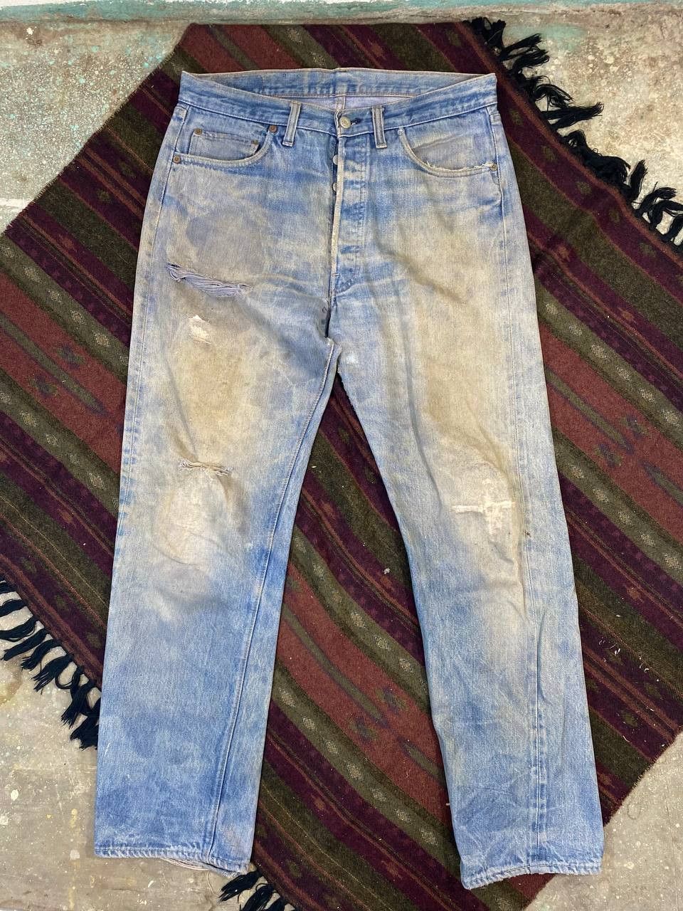 Levi's vintage 80s levis 501 small e selvedge distressed denim Size US 35 - 3 Thumbnail