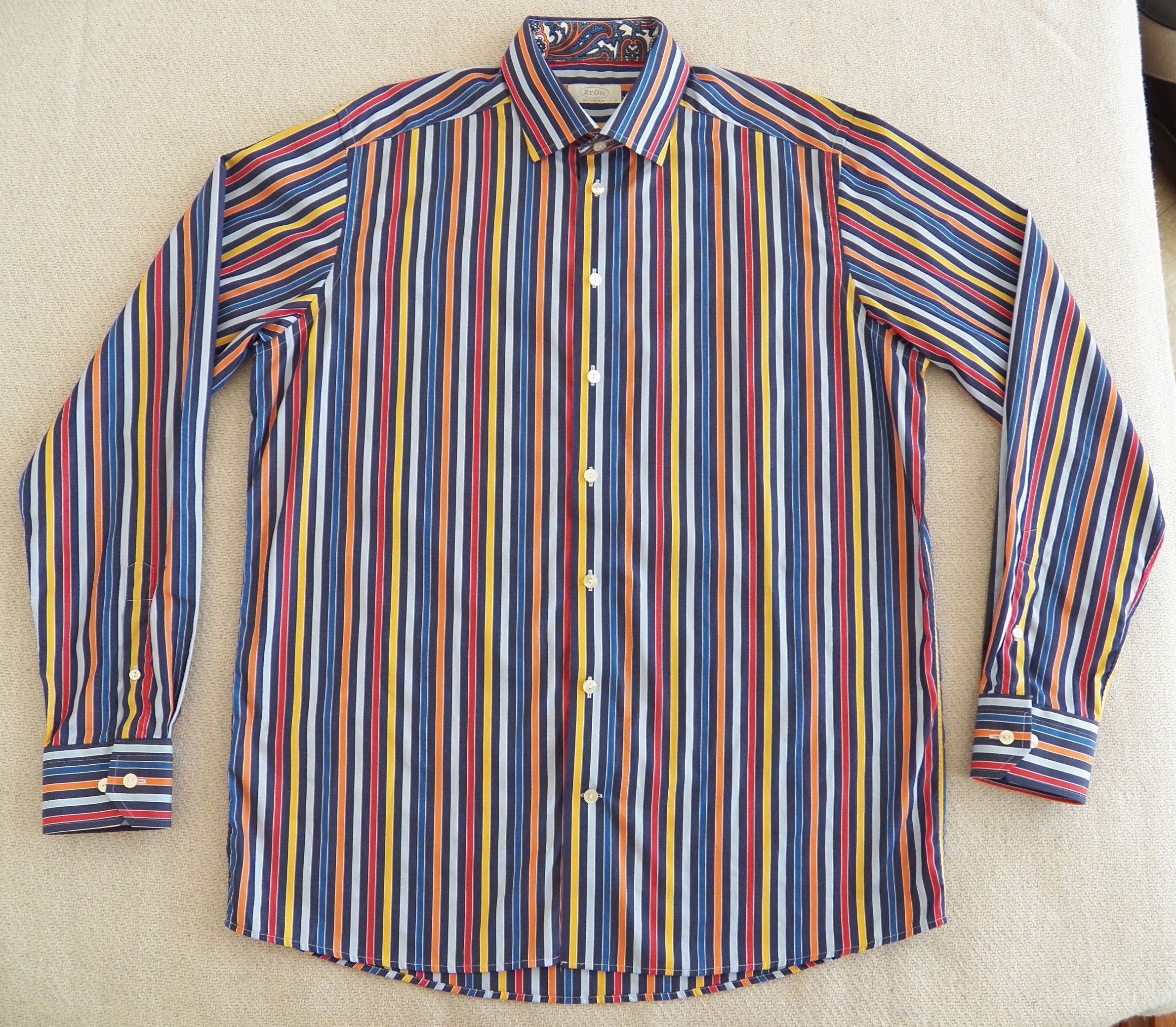 Eton Eton SHIRT 43 17 Multi Colored Stripe Cotton Contemporary Size 42R - 1 Thumbnail