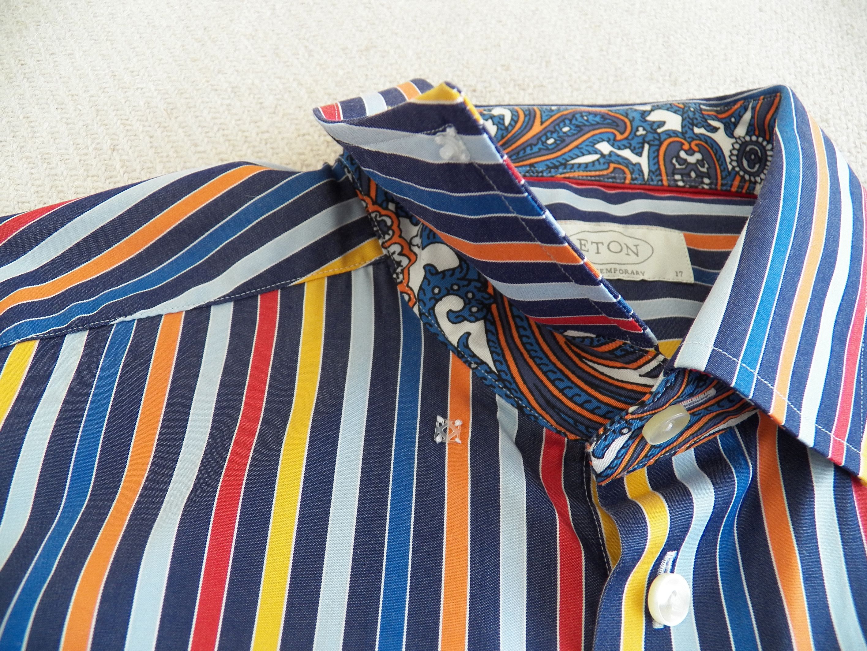 Eton Eton SHIRT 43 17 Multi Colored Stripe Cotton Contemporary Size 42R - 2 Thumbnail
