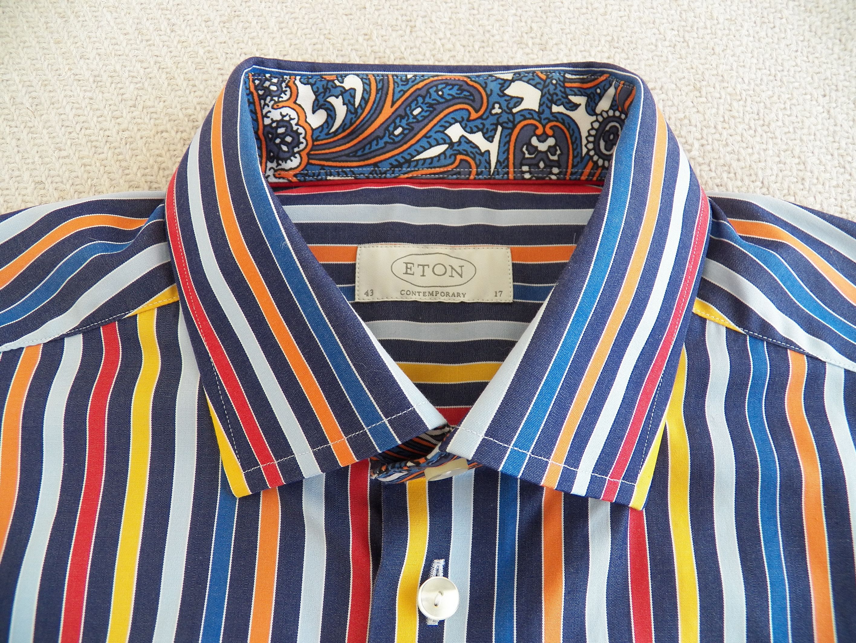 Eton Eton SHIRT 43 17 Multi Colored Stripe Cotton Contemporary Size 42R - 6 Thumbnail