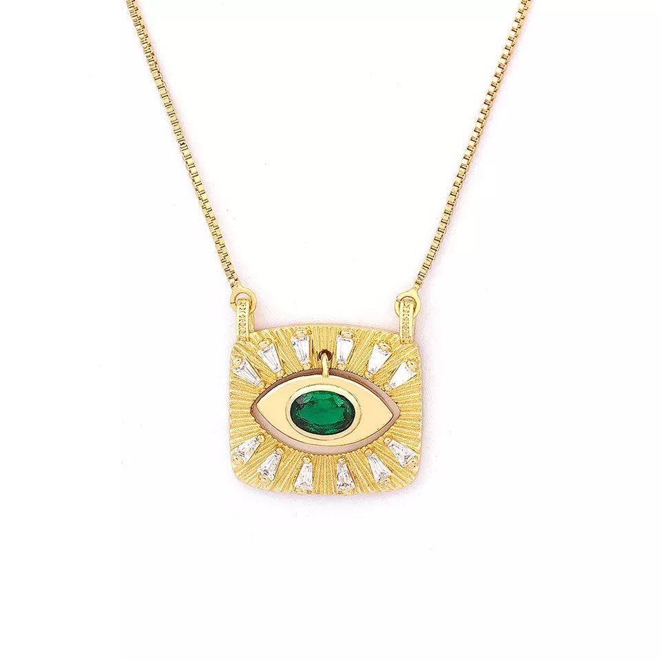 Jewelry Turkey Evil Eye Square Pendant Necklace Size ONE SIZE - 2 Thumbnail