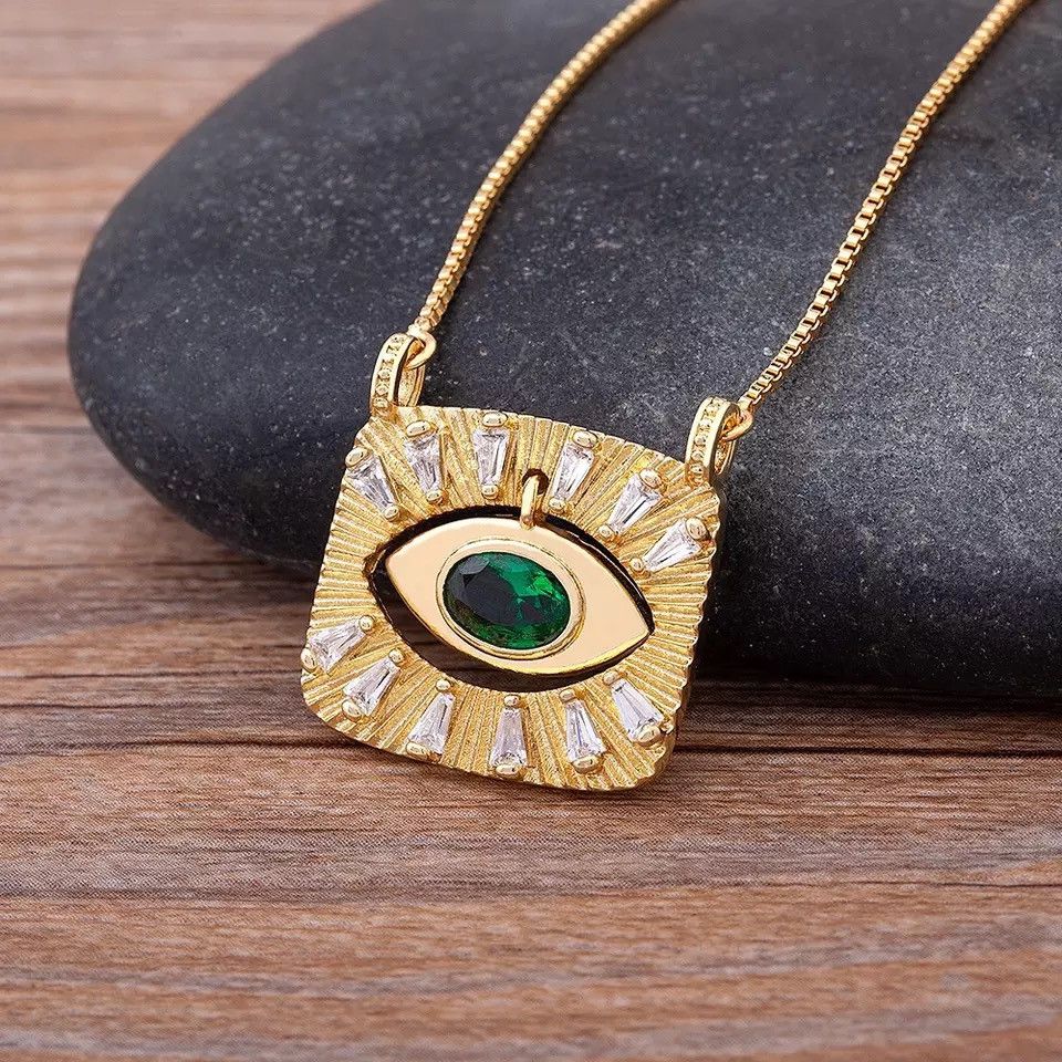 Jewelry Turkey Evil Eye Square Pendant Necklace Size ONE SIZE - 5 Thumbnail