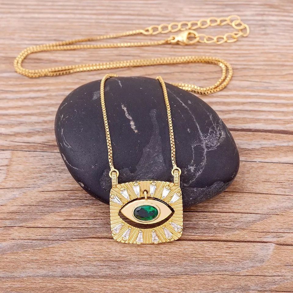 Jewelry Turkey Evil Eye Square Pendant Necklace Size ONE SIZE - 3 Thumbnail