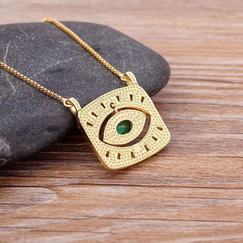 Jewelry Turkey Evil Eye Square Pendant Necklace Size ONE SIZE - 4 Thumbnail