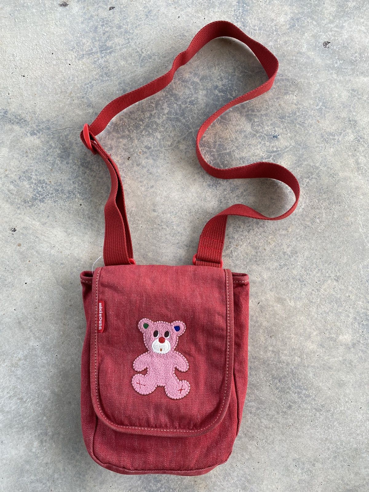 image of Vintage Miki House Bear Logo Sling Bag in Maroon, Men's