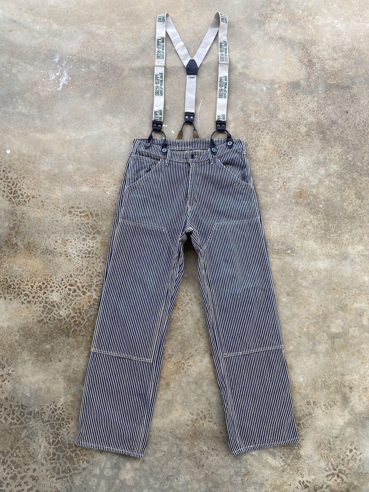 Japanese Brand Vintage Hickory Suspender Double Knee Distressed Pants Size US 32 / EU 48 - 1 Thumbnail
