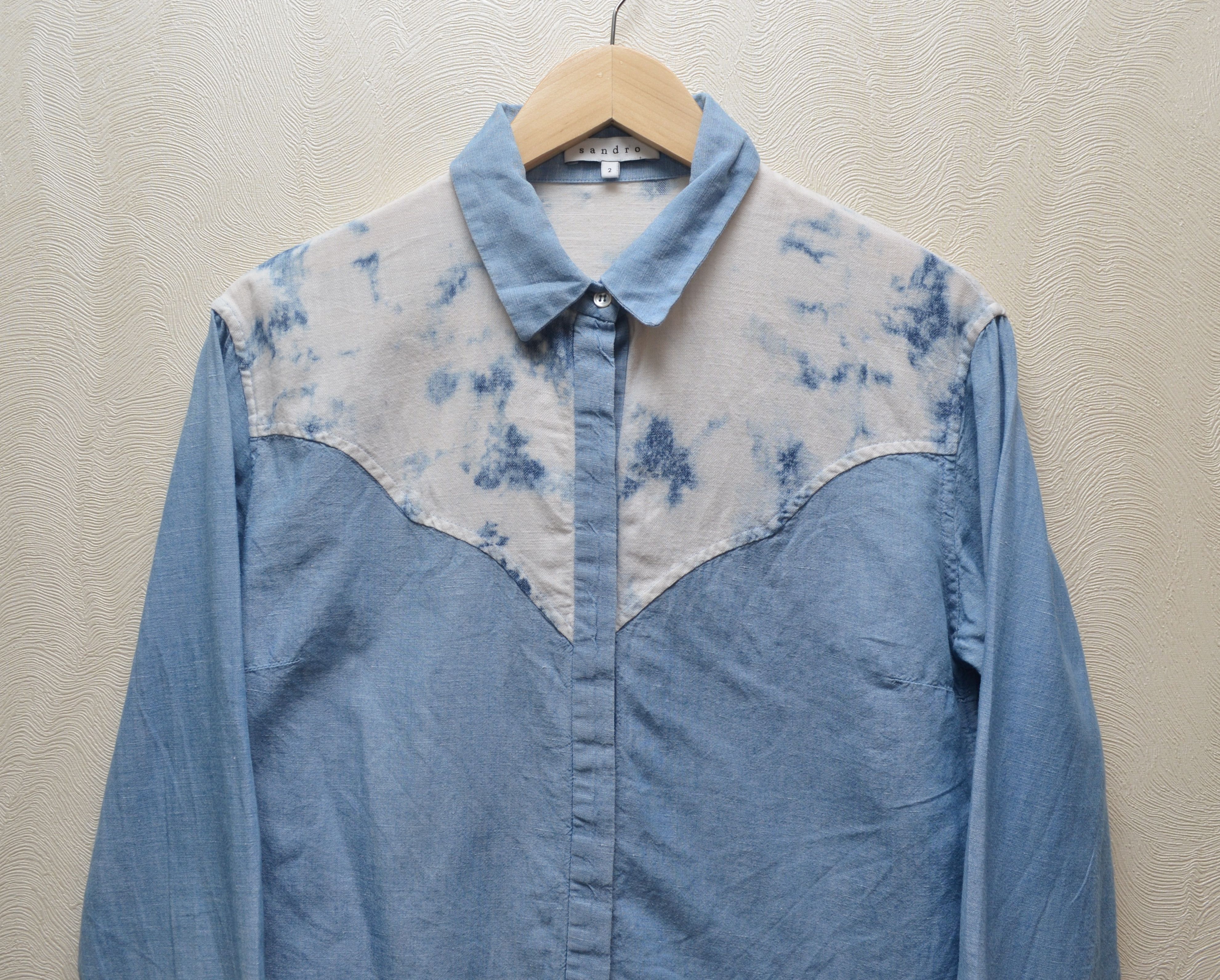 Sandro Sandro Blue Denim Cotton Linen Shirt Size 2 M Rare Size M / US 6-8 / IT 42-44 - 2 Thumbnail