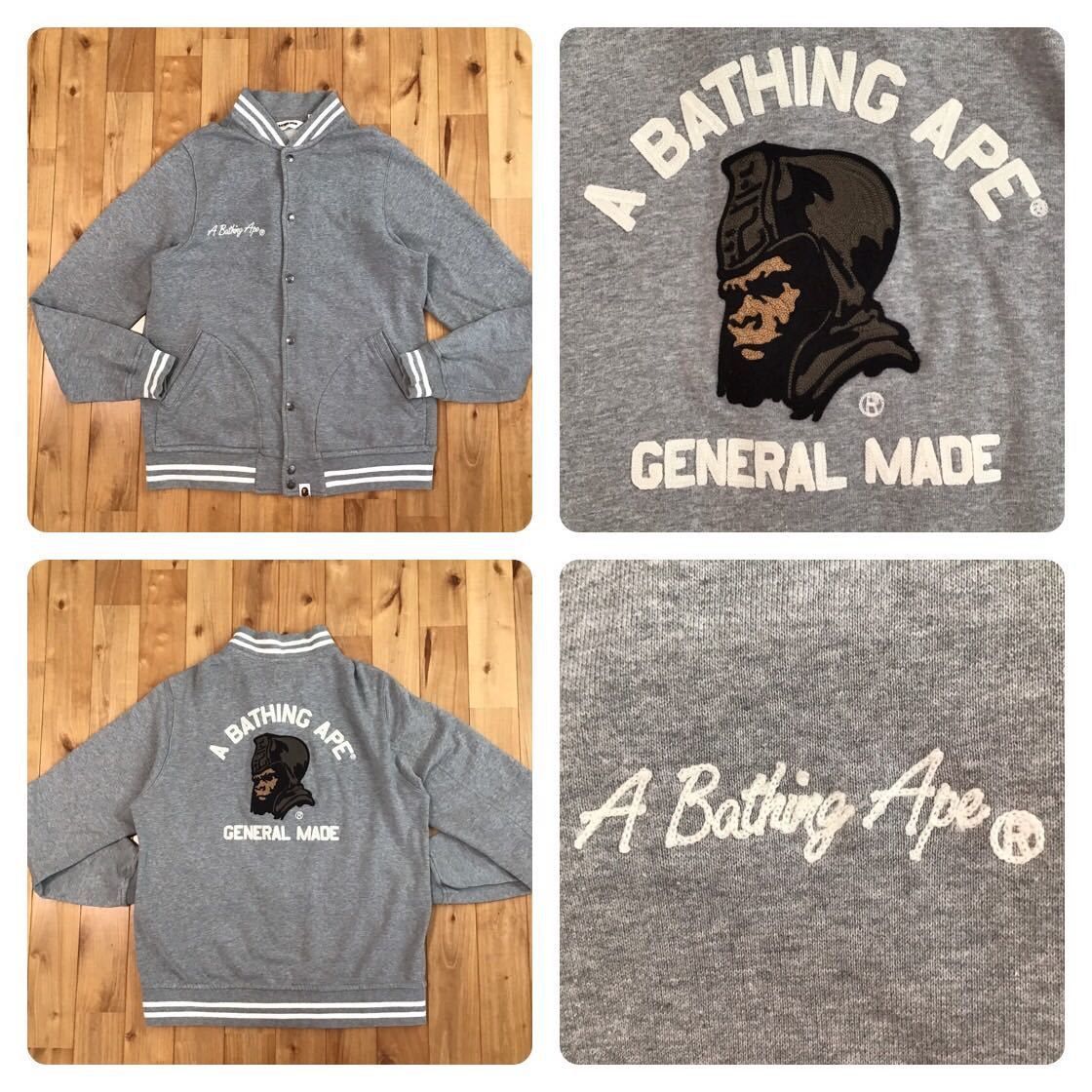 image of Xl General Embroidery Sweat Varsity Jacket Bape Ape in Grey, Men's