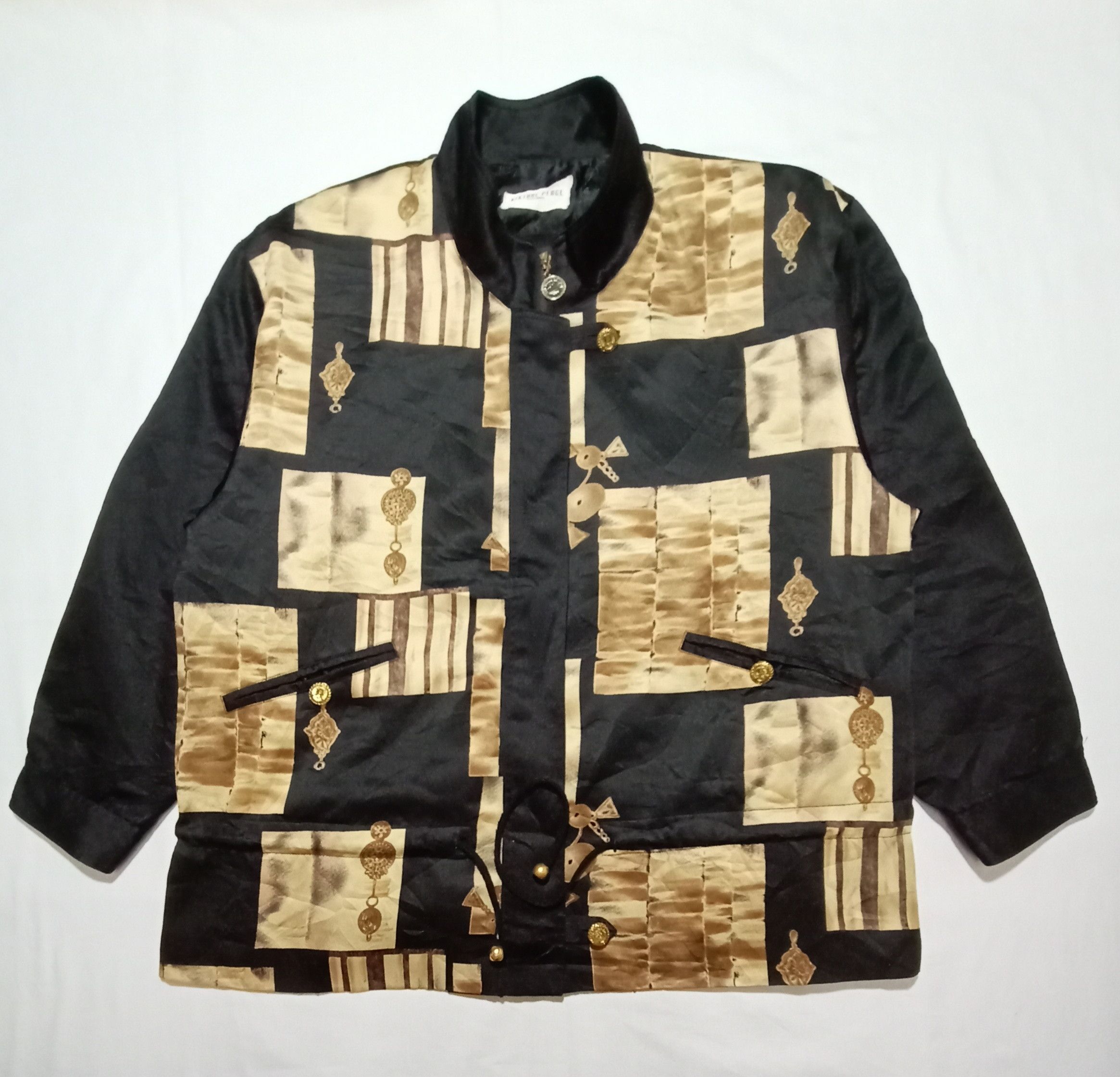 image of Art Sixtone Place Light Jacket Luxury Print Design Zip Closure in Black/Gold, Men's (Size Large)