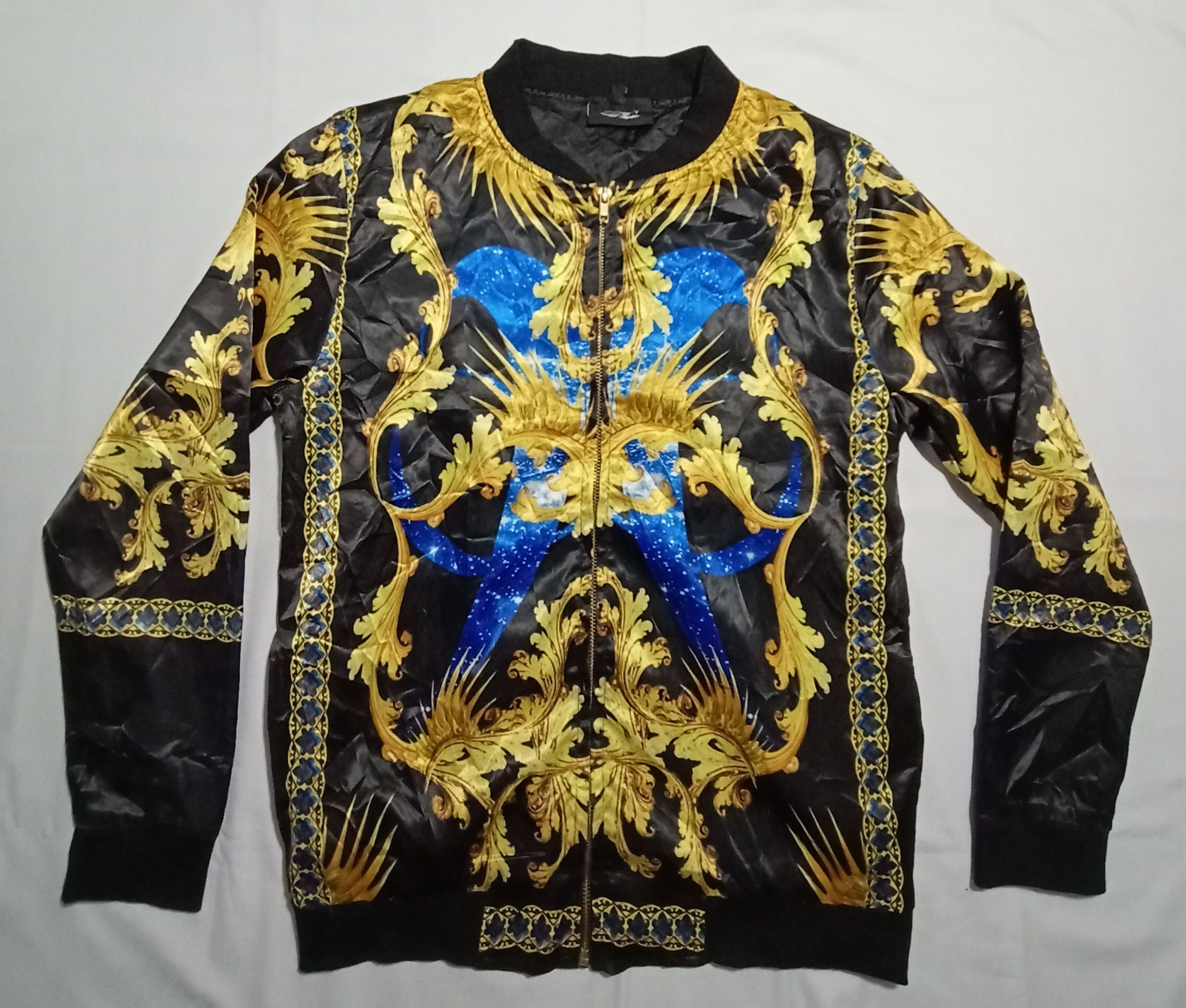 image of Art x Vintage Satin Zipper Jacket Baroque Givenchy Inspired Jacket in Black, Men's (Size Small)