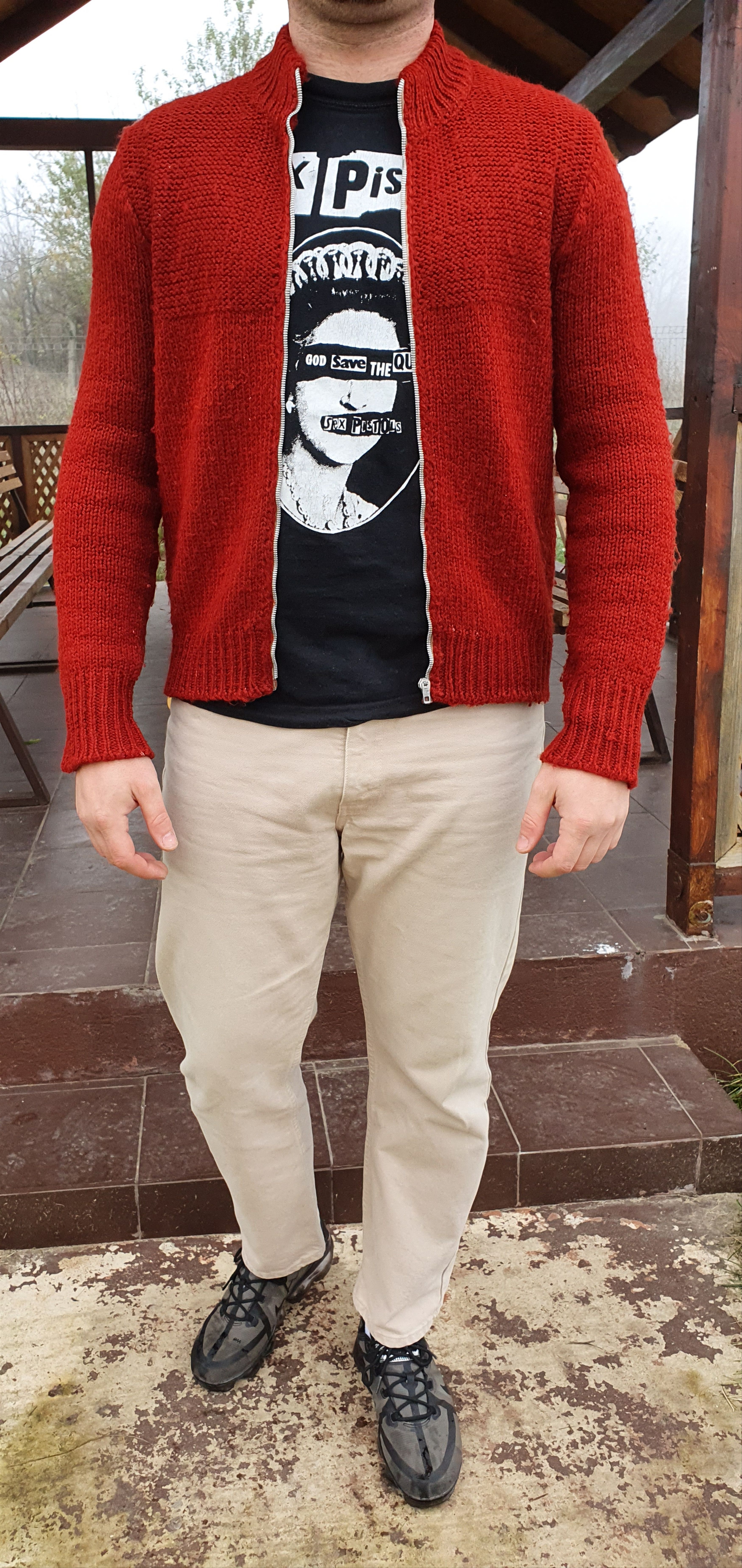 Other 50s Vintage Hand made Wool Zip Up Distressed Sweater Size US M / EU 48-50 / 2 - 5 Thumbnail