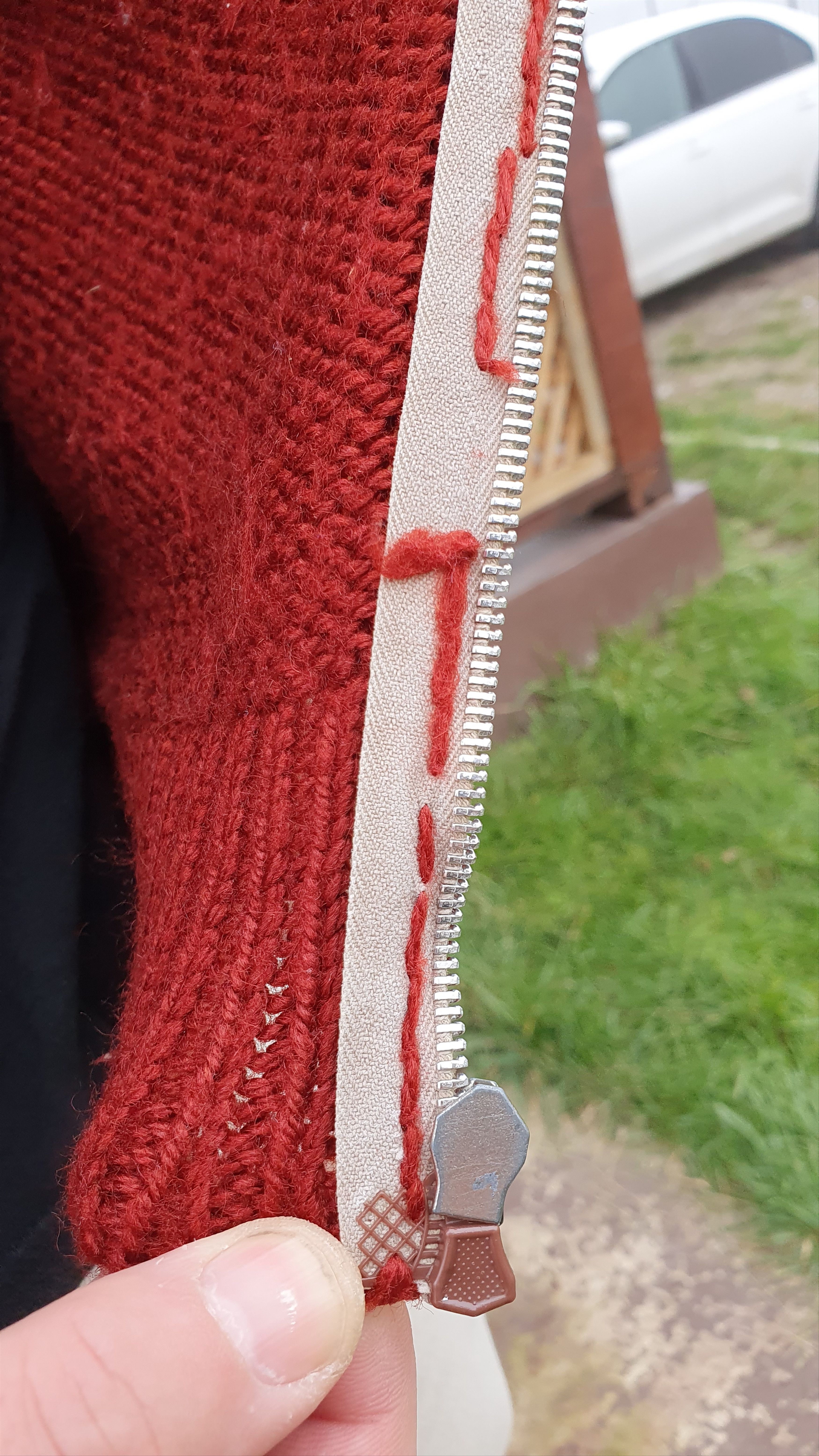 Other 50s Vintage Hand made Wool Zip Up Distressed Sweater Size US M / EU 48-50 / 2 - 9 Thumbnail