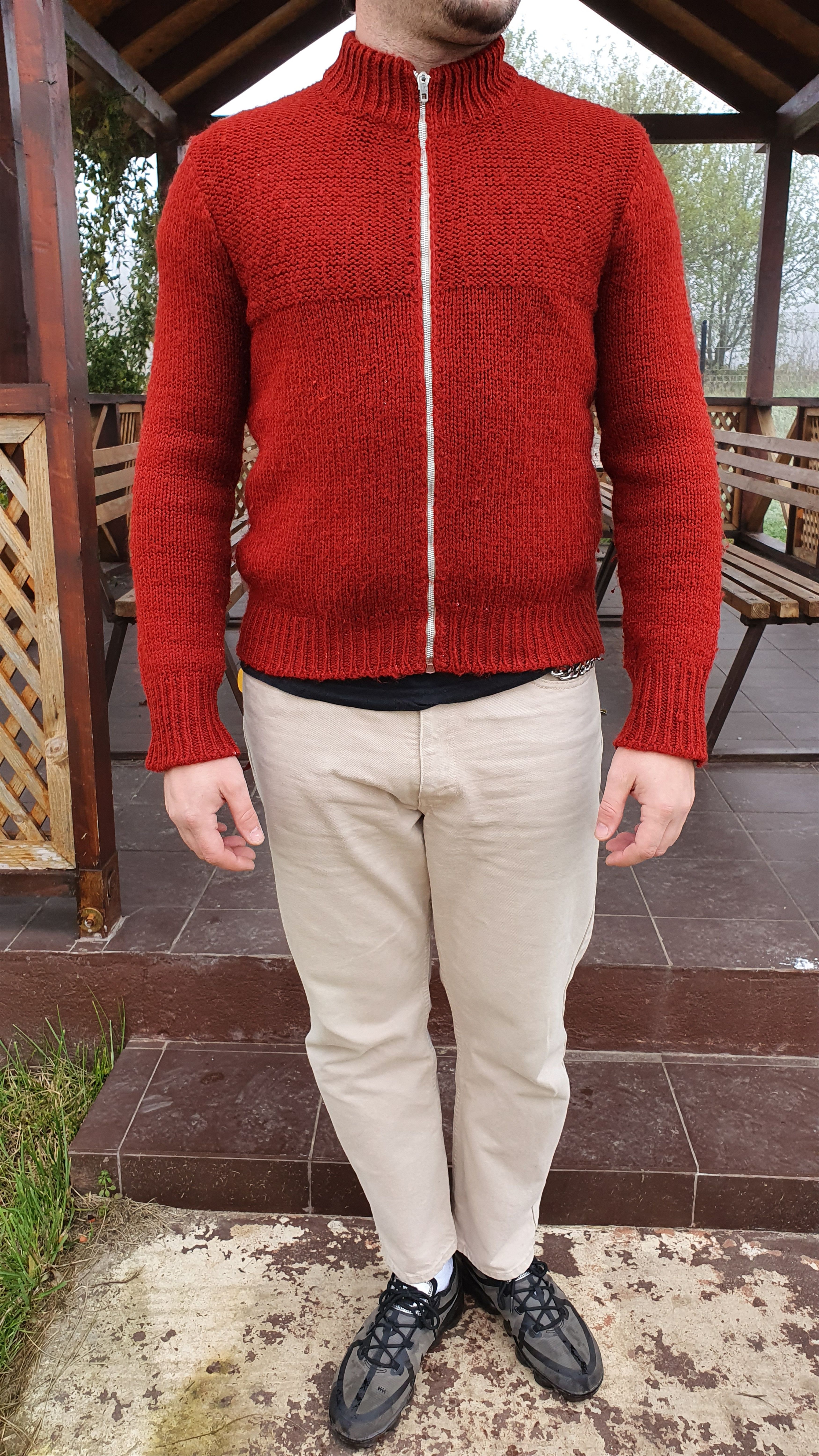 Other 50s Vintage Hand made Wool Zip Up Distressed Sweater Size US M / EU 48-50 / 2 - 6 Thumbnail