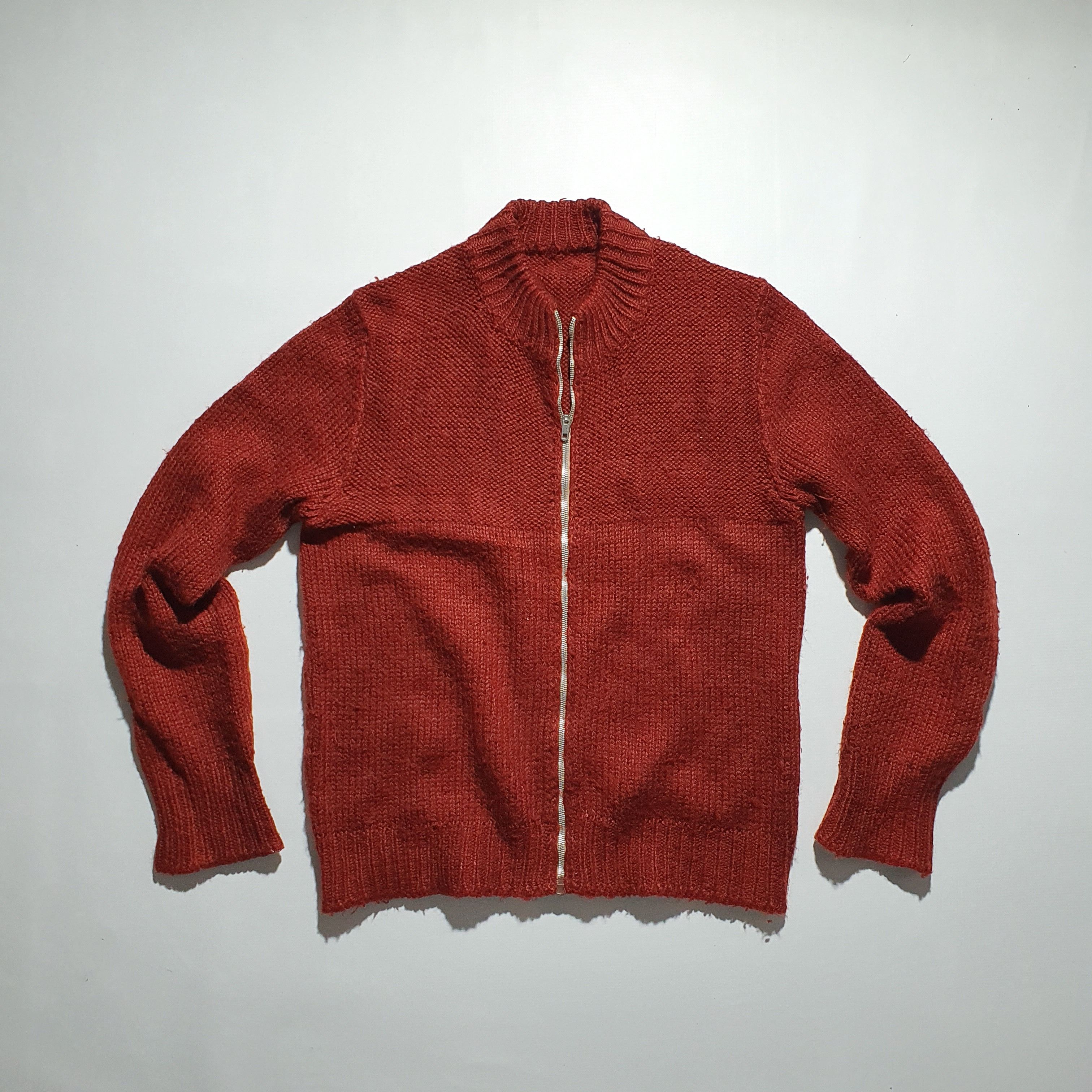 Other 50s Vintage Hand made Wool Zip Up Distressed Sweater Size US M / EU 48-50 / 2 - 3 Thumbnail