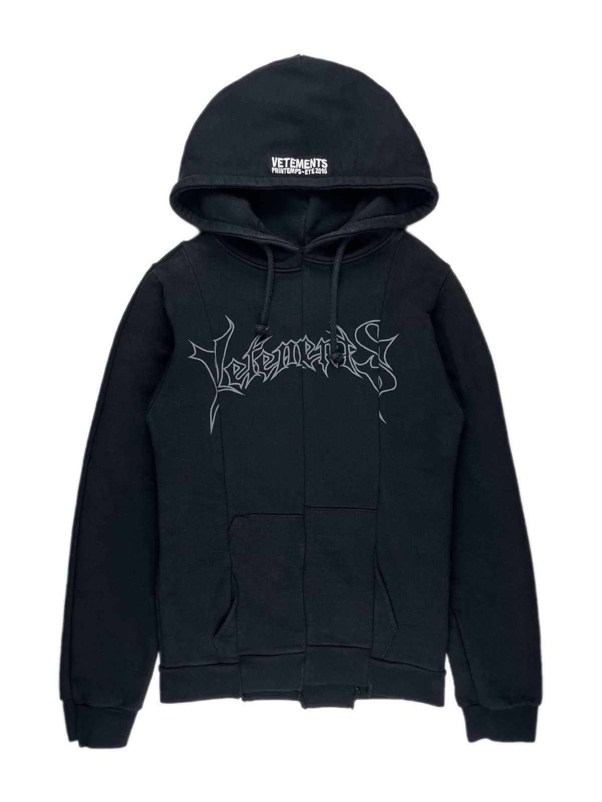 image of Ss16 Vetements OG Metal Logo Reconstructed Split Hoodie in Black, Men's (Size Small)