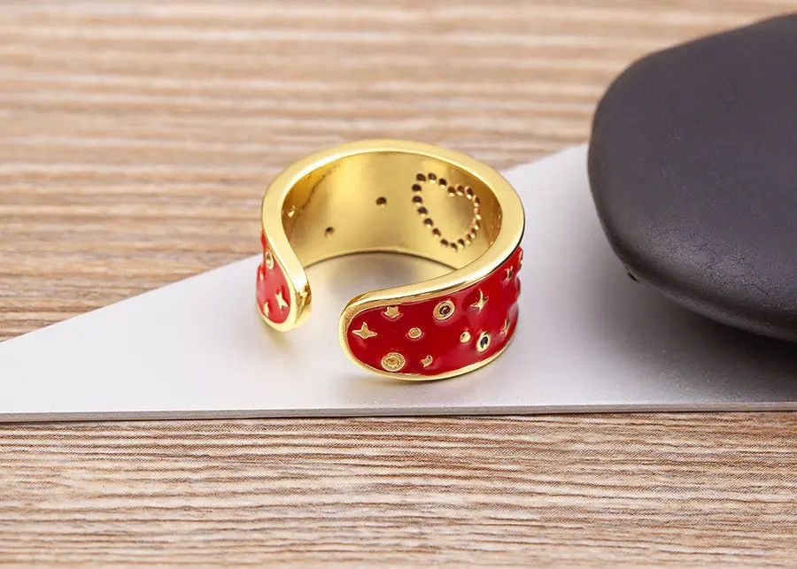 Jewelry Creative Romantic Dripping Oil Double Heart Enamel Ring Size ONE SIZE - 3 Thumbnail