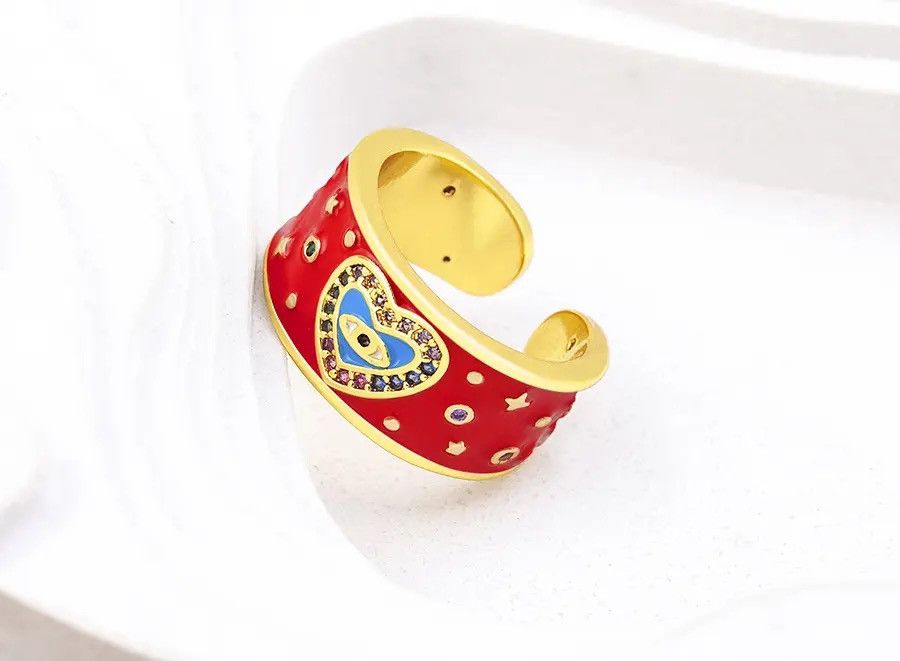 Jewelry Creative Romantic Dripping Oil Double Heart Enamel Ring Size ONE SIZE - 1 Thumbnail