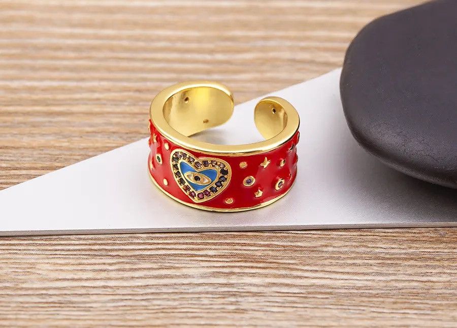 Jewelry Creative Romantic Dripping Oil Double Heart Enamel Ring Size ONE SIZE - 2 Thumbnail