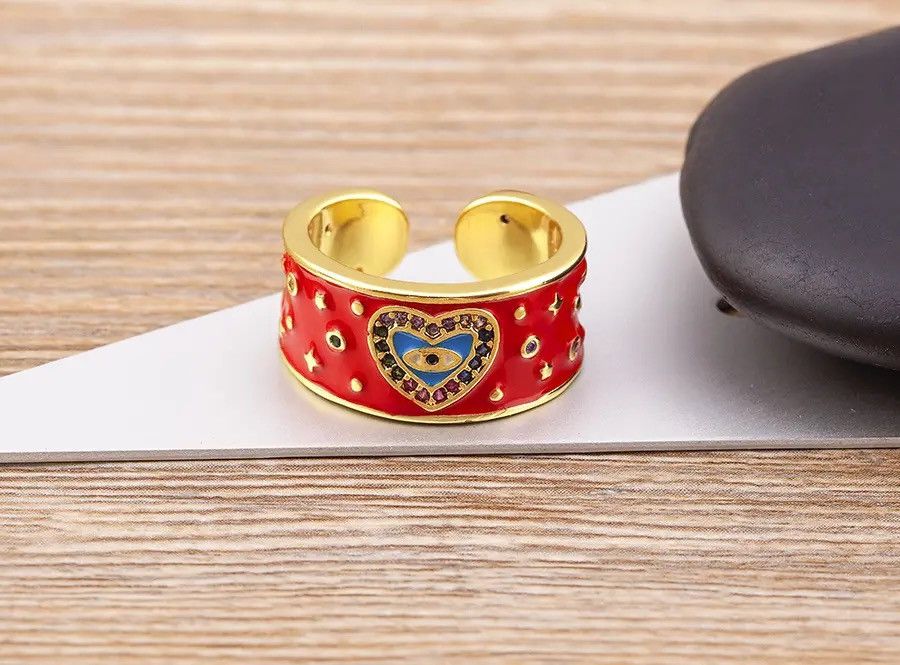 Jewelry Creative Romantic Dripping Oil Double Heart Enamel Ring Size ONE SIZE - 4 Thumbnail