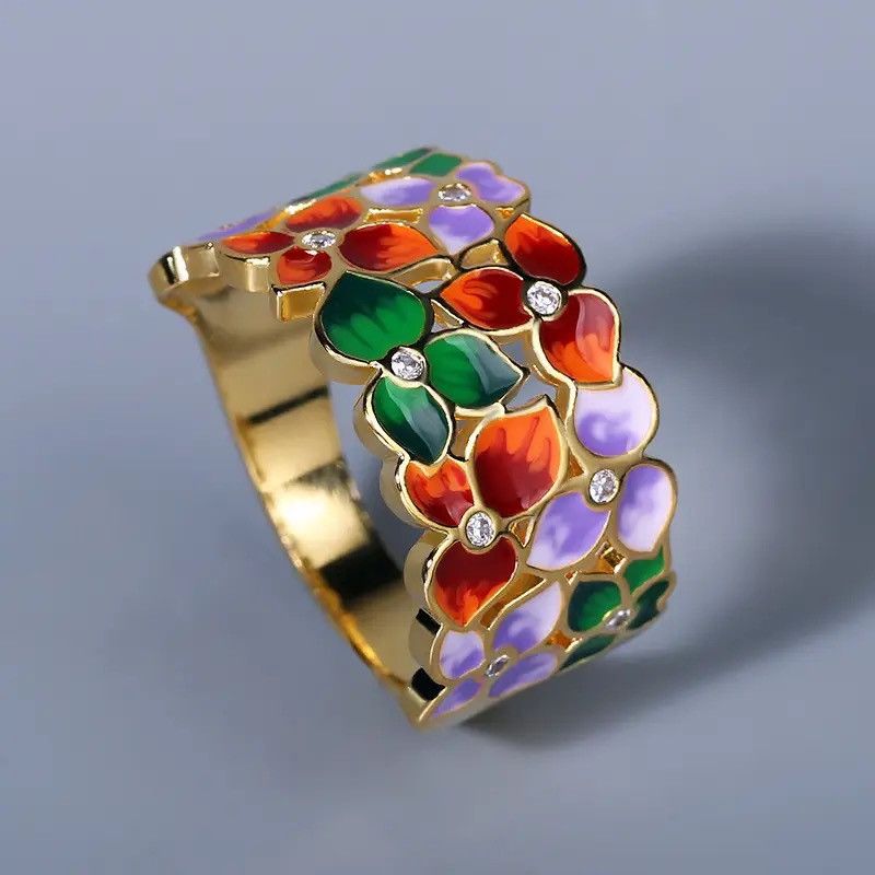 Japanese Brand × Jewelry × Vintage Flower Ring Handmade Enamel Ring Size ONE SIZE - 1 Thumbnail