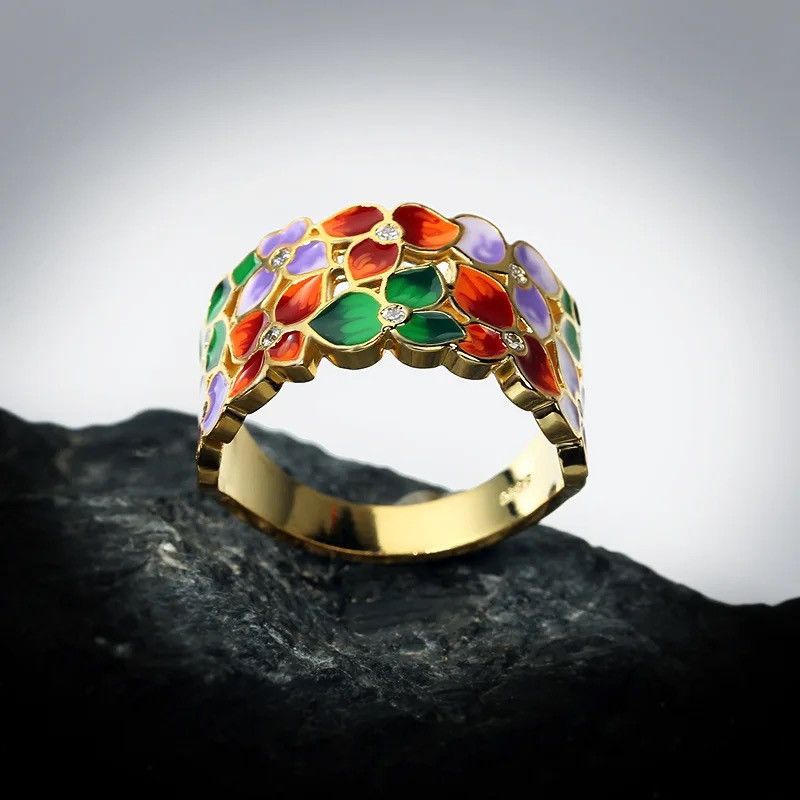 Japanese Brand × Jewelry × Vintage Flower Ring Handmade Enamel Ring Size ONE SIZE - 2 Thumbnail