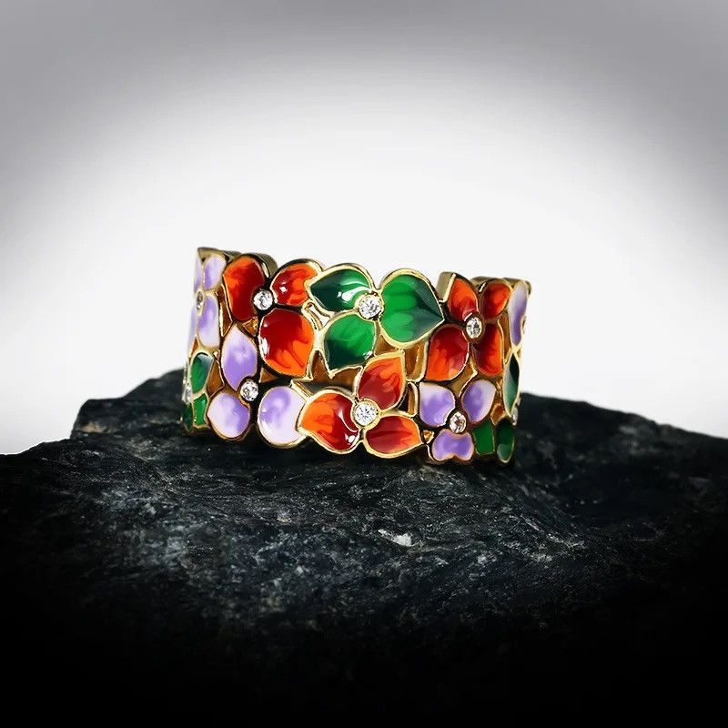 Japanese Brand × Jewelry × Vintage Flower Ring Handmade Enamel Ring Size ONE SIZE - 4 Thumbnail
