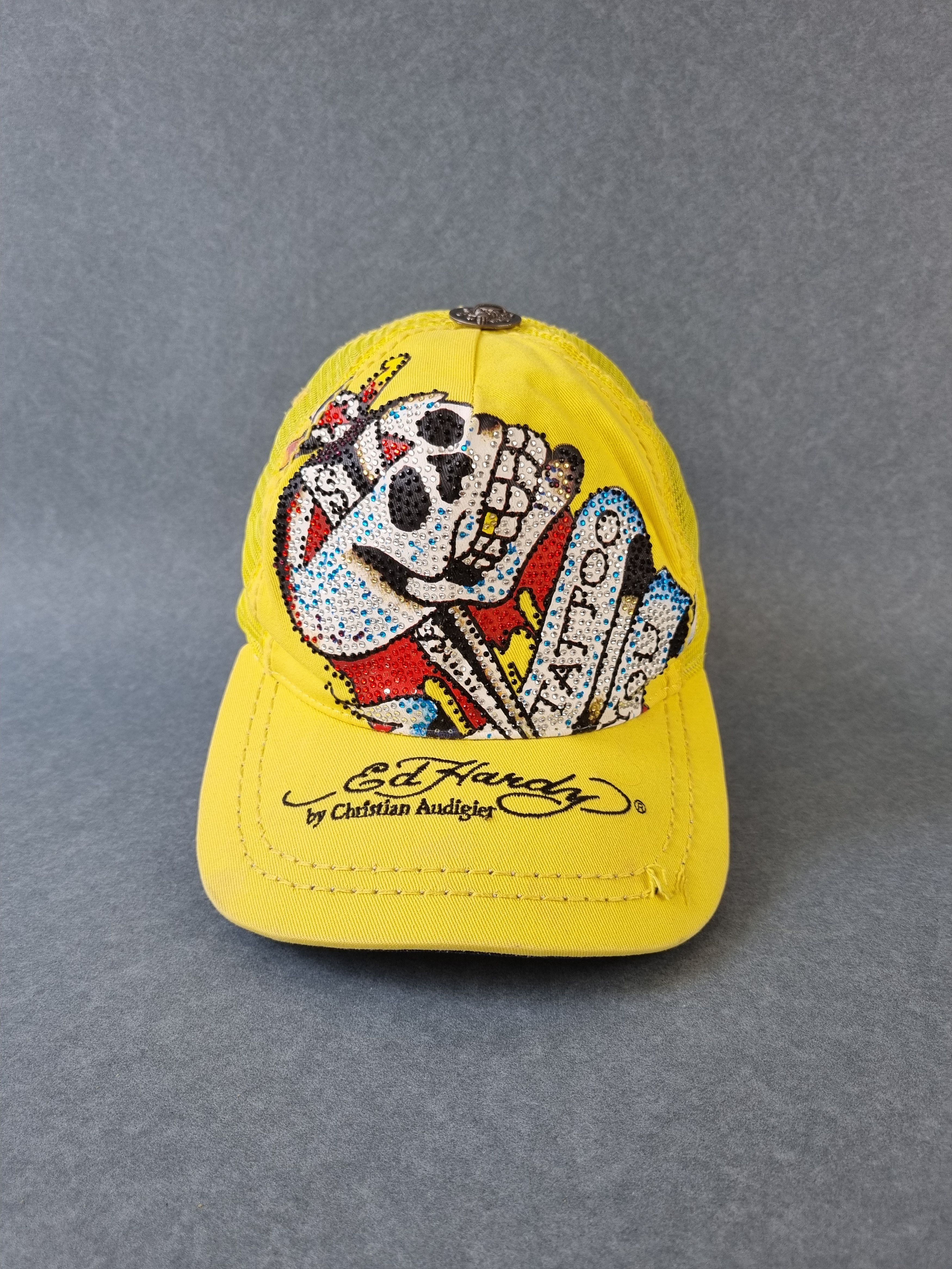 Rare 90s Yellow Tattoo Skull Design Ed Hardy Cap