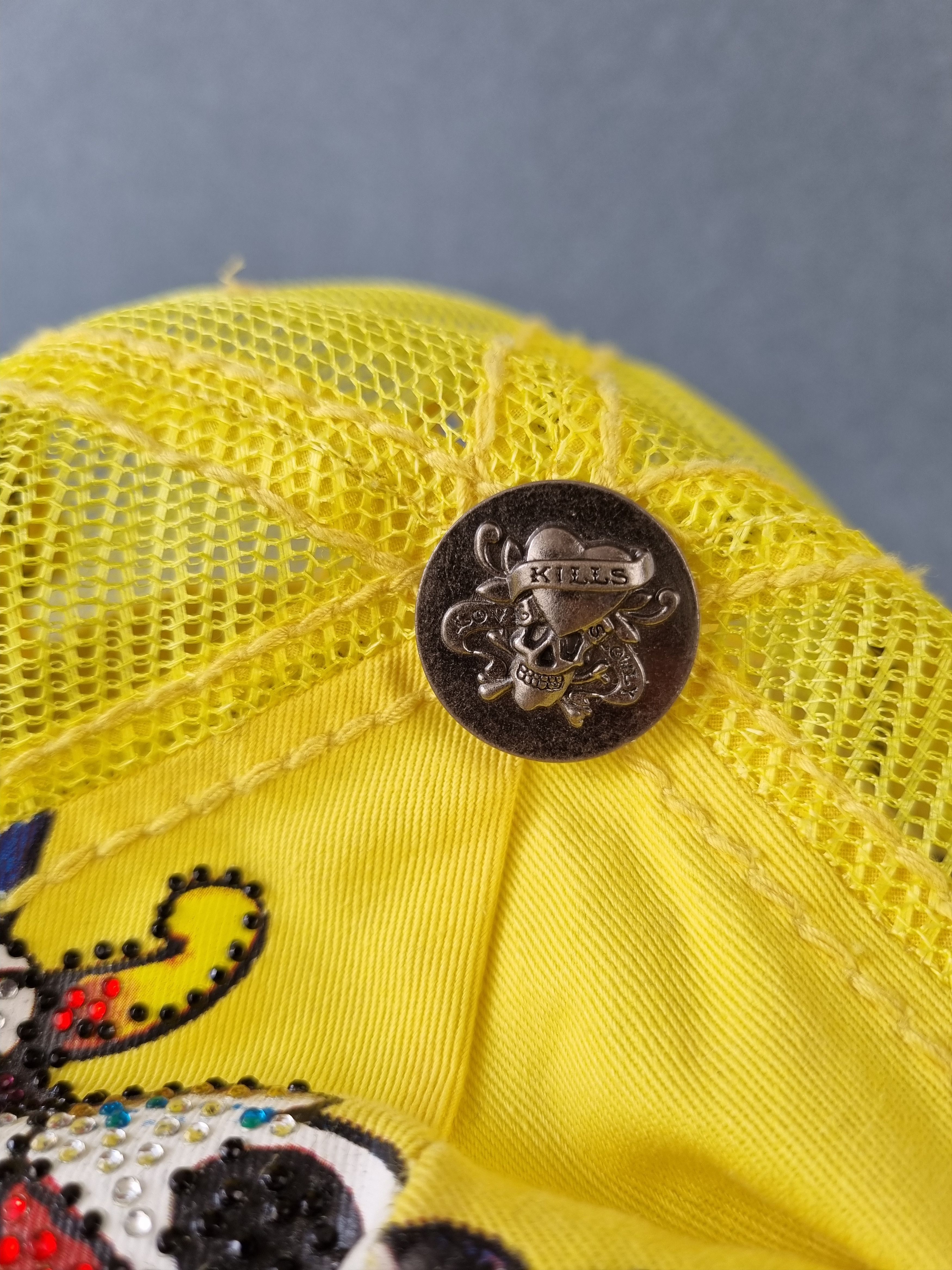 Christian Audigier × Ed Hardy Rare 90s Yellow Tattoo Skull Design Ed Hardy Cap Size ONE SIZE - 9 Thumbnail