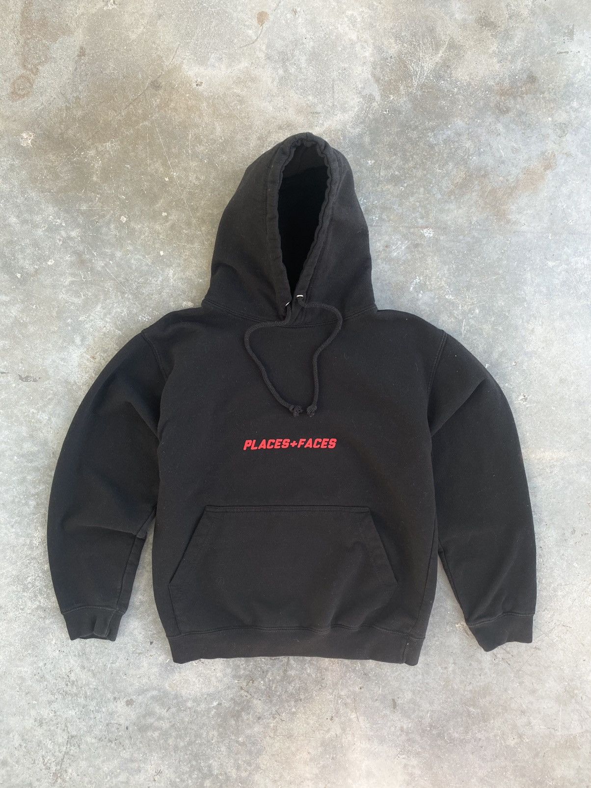 image of Places Faces Places + Faces Black Red OG Logo Heavyweight Hoodie Small, Men's