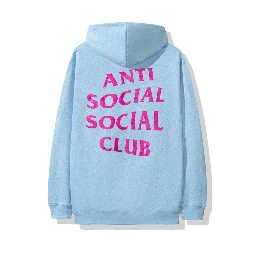 image of Anti Social Social Club Ds Fw19 Assc Pink Logo Straight Pipe Sky Blue Hoodie Bape (Size Small)