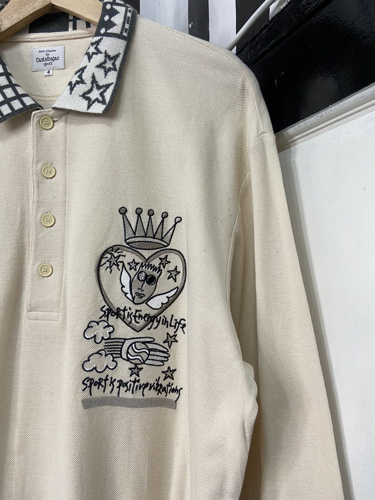 Jean Charles De Castelbajac × Vintage Vintage Jean Charles De Castelbajac Embroidered LS Polo Size US L / EU 52-54 / 3 - 4 Thumbnail