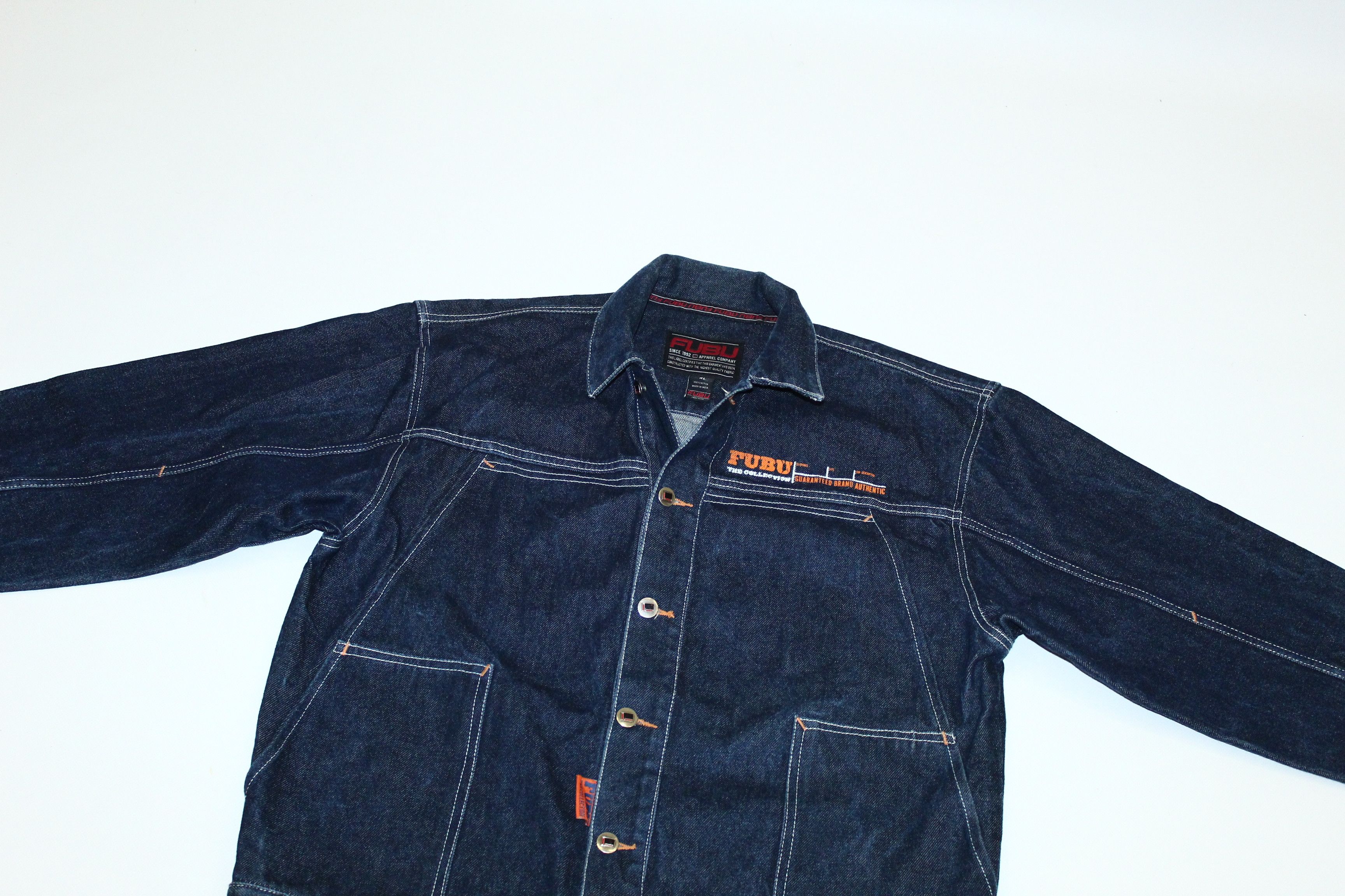 Fubu 90s Vtg Fubu OG Baggy Rap Raw Denim Work Jacket Size US L / EU 52-54 / 3 - 3 Thumbnail