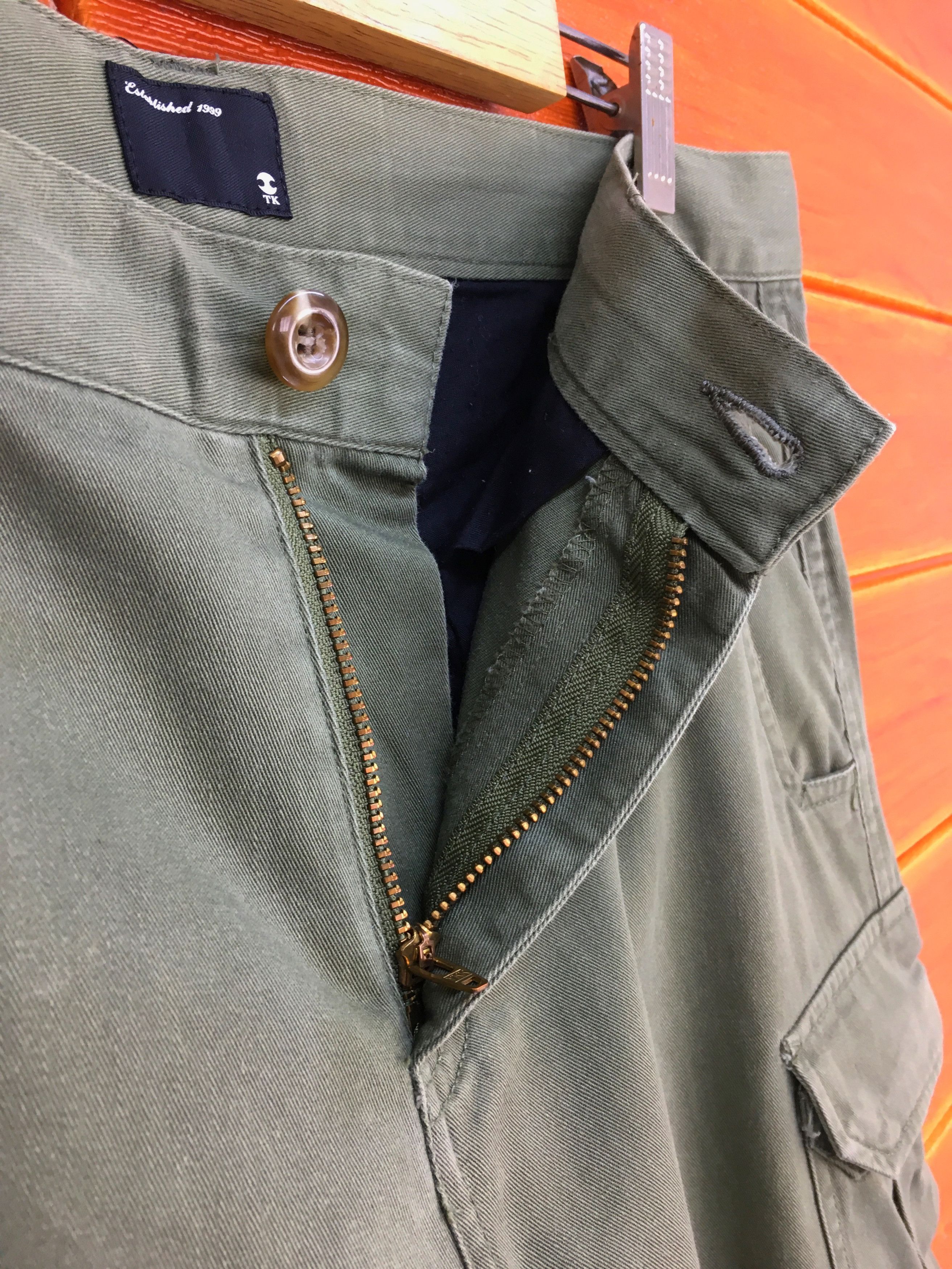 Japanese Brand TAKEO KIKUCHI Olive Green Military Tactical Cargo Pants Size US 35 - 17 Thumbnail
