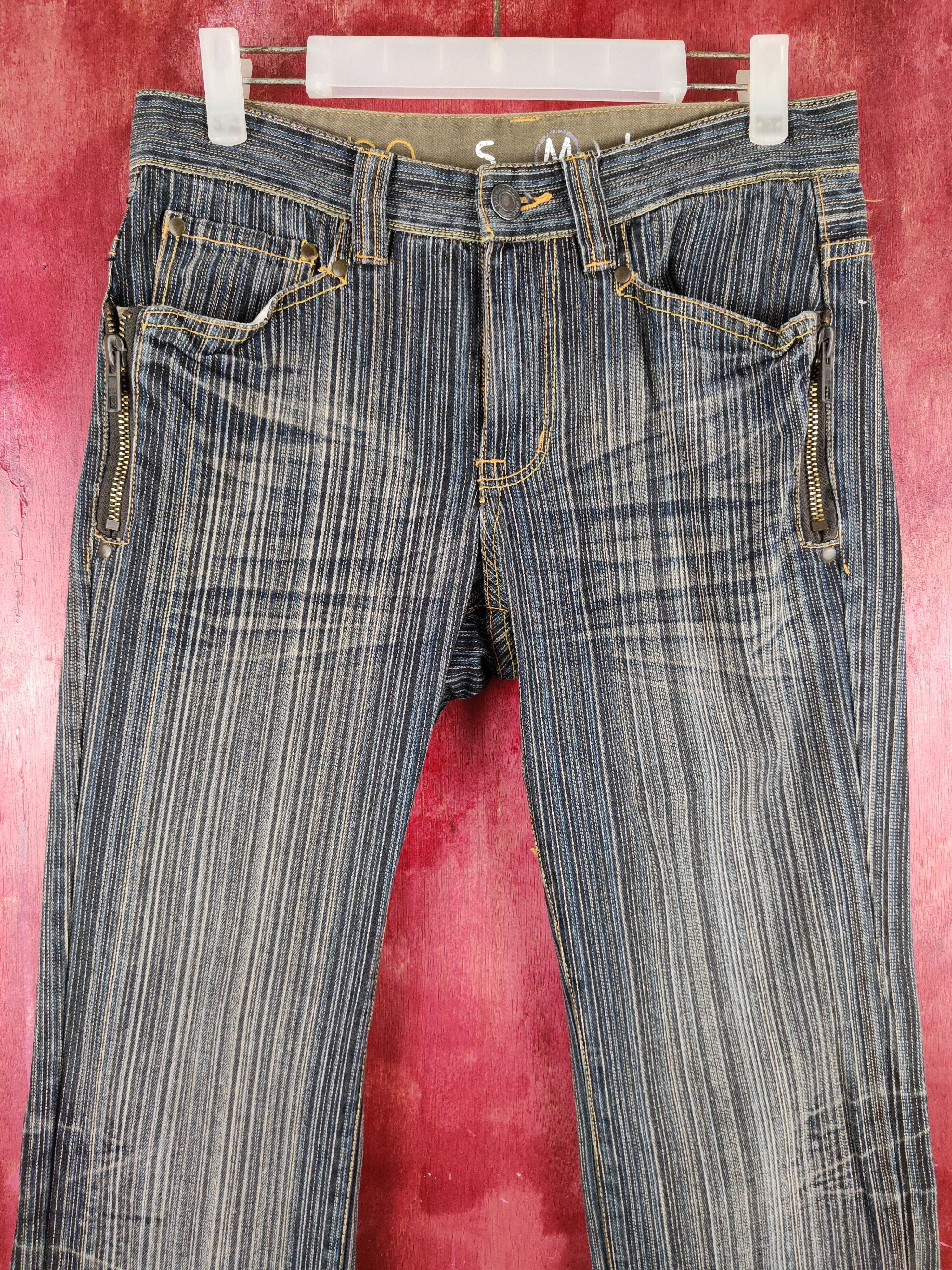 Japanese Brand Ikka Dark Blue Faded stripe denim Jeans pants #S1111 Size 30" / US 8 / IT 44 - 2 Thumbnail