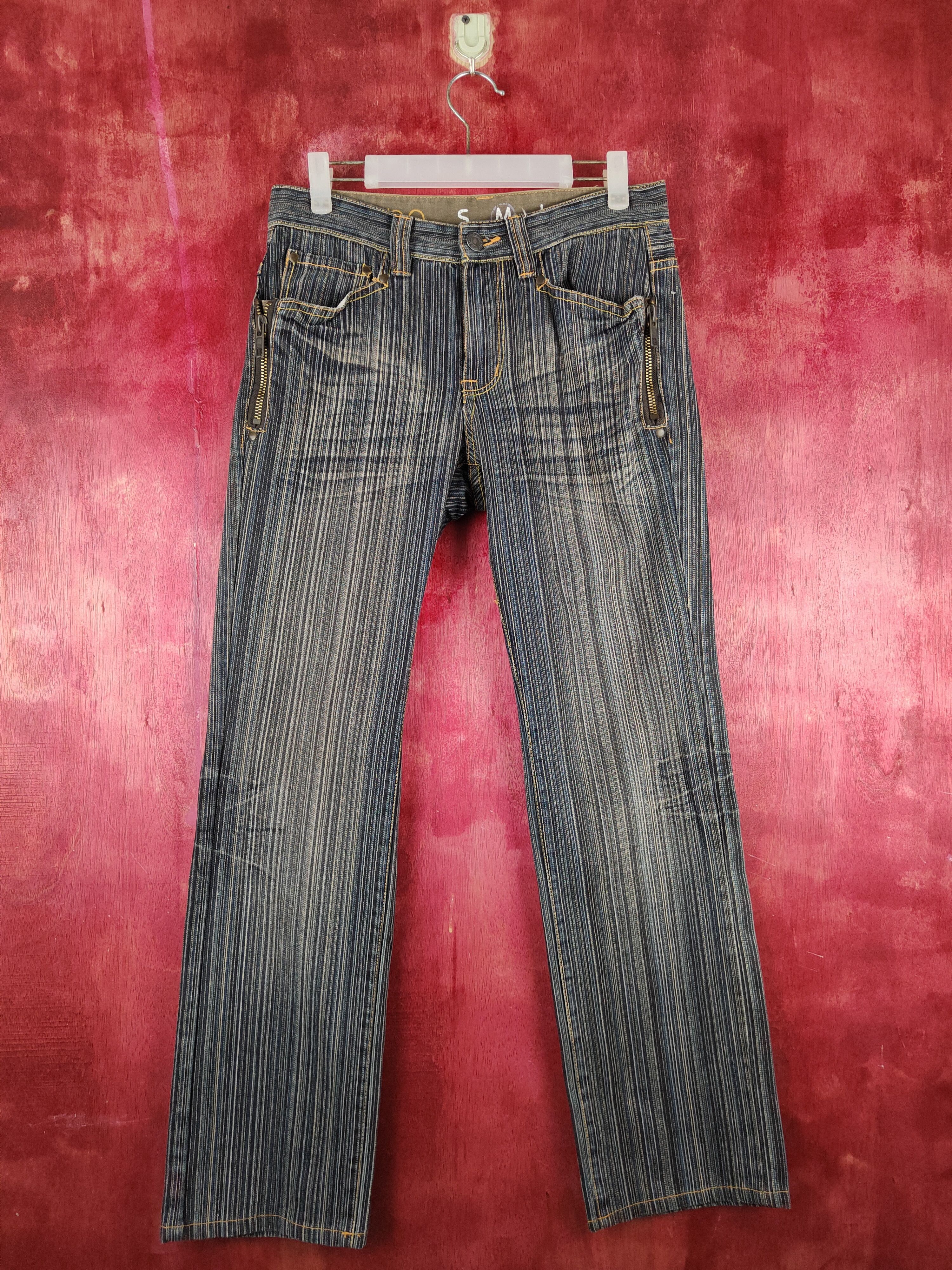 Japanese Brand Ikka Dark Blue Faded stripe denim Jeans pants #S1111 Size 30" / US 8 / IT 44 - 1 Thumbnail