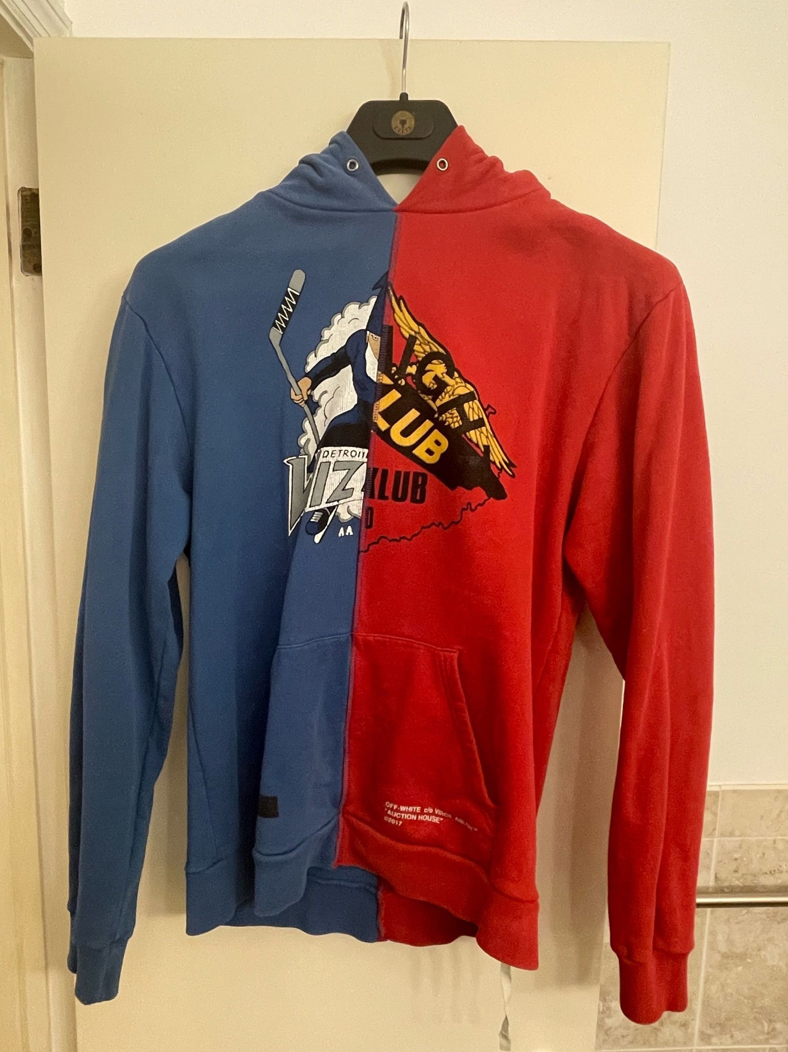 Off white red and blue hoodie hotsell