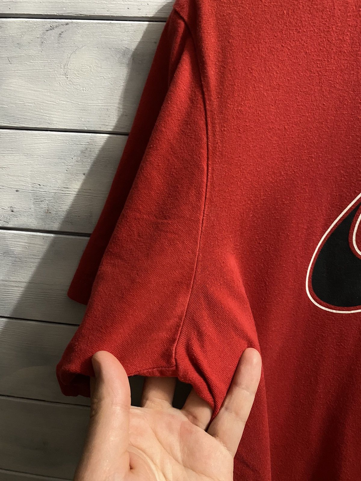 Nike × Vintage Rare Vintage T-Shirt Nike Big Logo Centr Swoosh. Drill Y2K Size US M / EU 48-50 / 2 - 2 Thumbnail