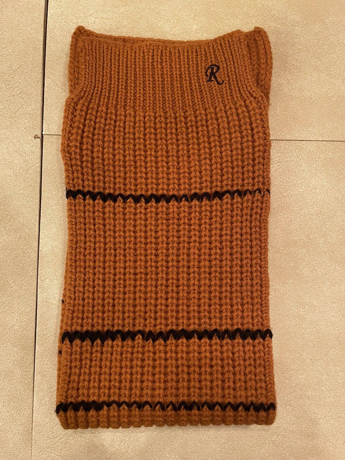 FW18 Raf Simons virgin wool brown striped collar scarf