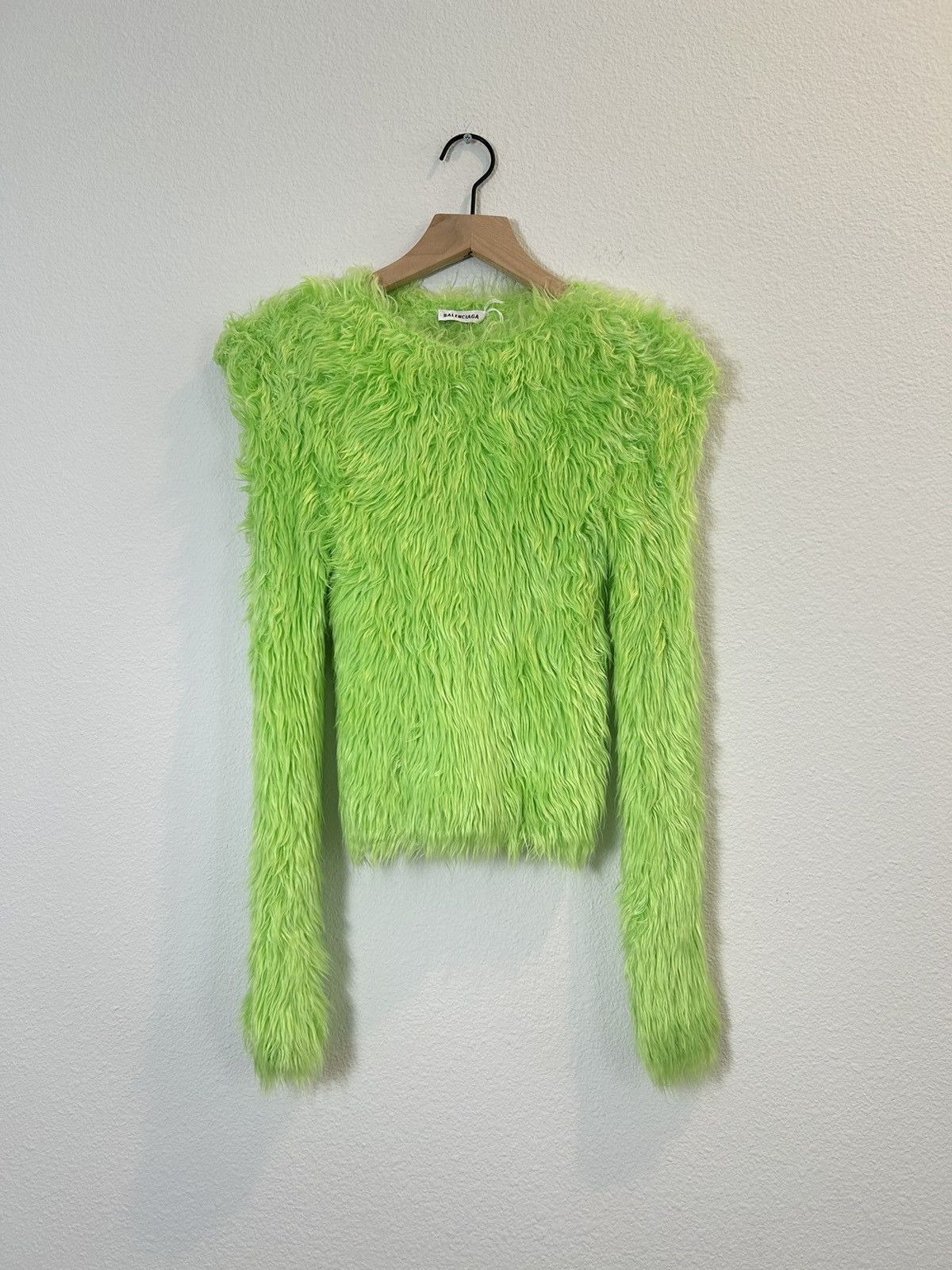 image of Balenciaga Aw18 Faux Fur Sweater in Green, Men's (Size XS)