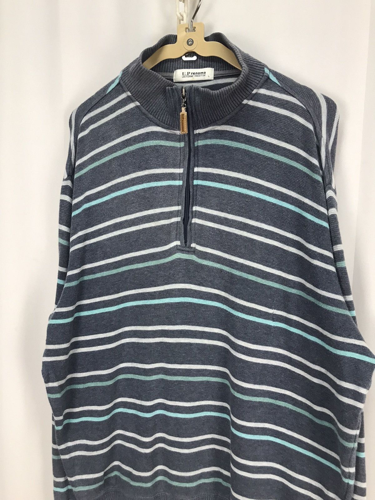 Japanese Brand Up renoma half zipper stripe sweatshirt Size US L / EU 52-54 / 3 - 3 Thumbnail