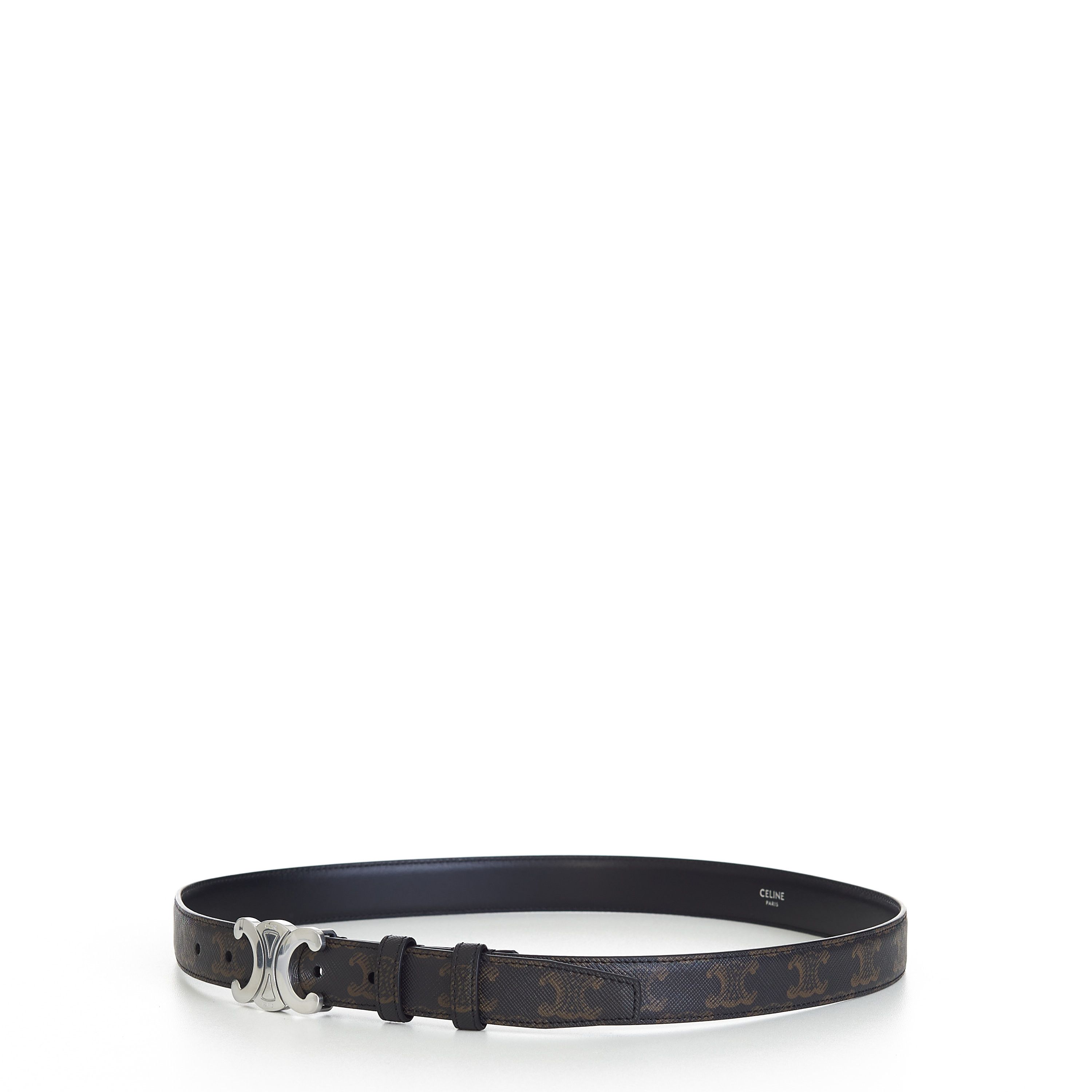★【CELINE】★Medium Triomphe Belt Triomohe Canvas Blac.k★ MEDIUM 25MM REVERSIBLE FRAMED TRIOMPHE BELT IN TAURILLON AND